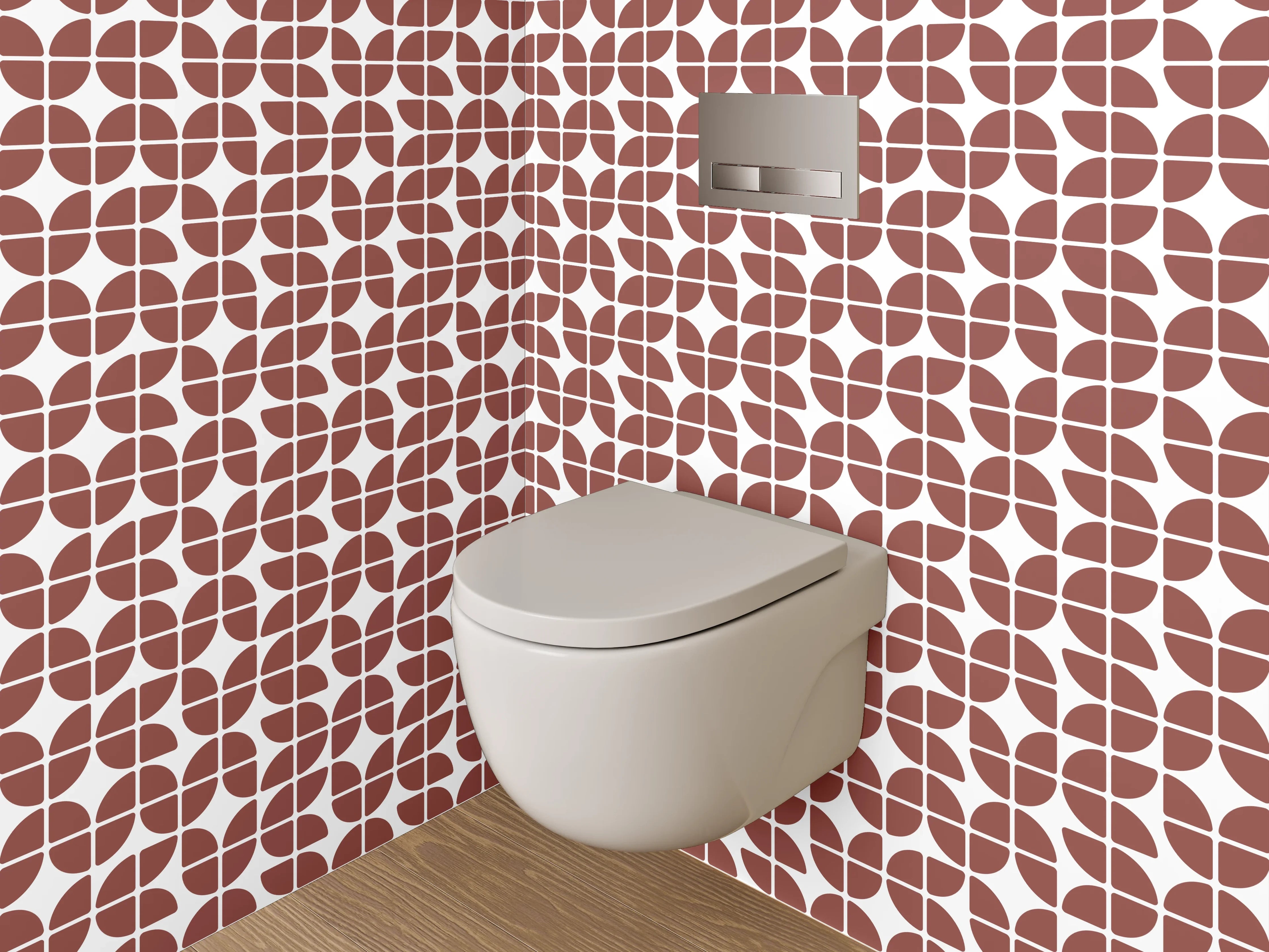 WC-Rückwand - Geometrisches Muster Braun Weiß Fliesen