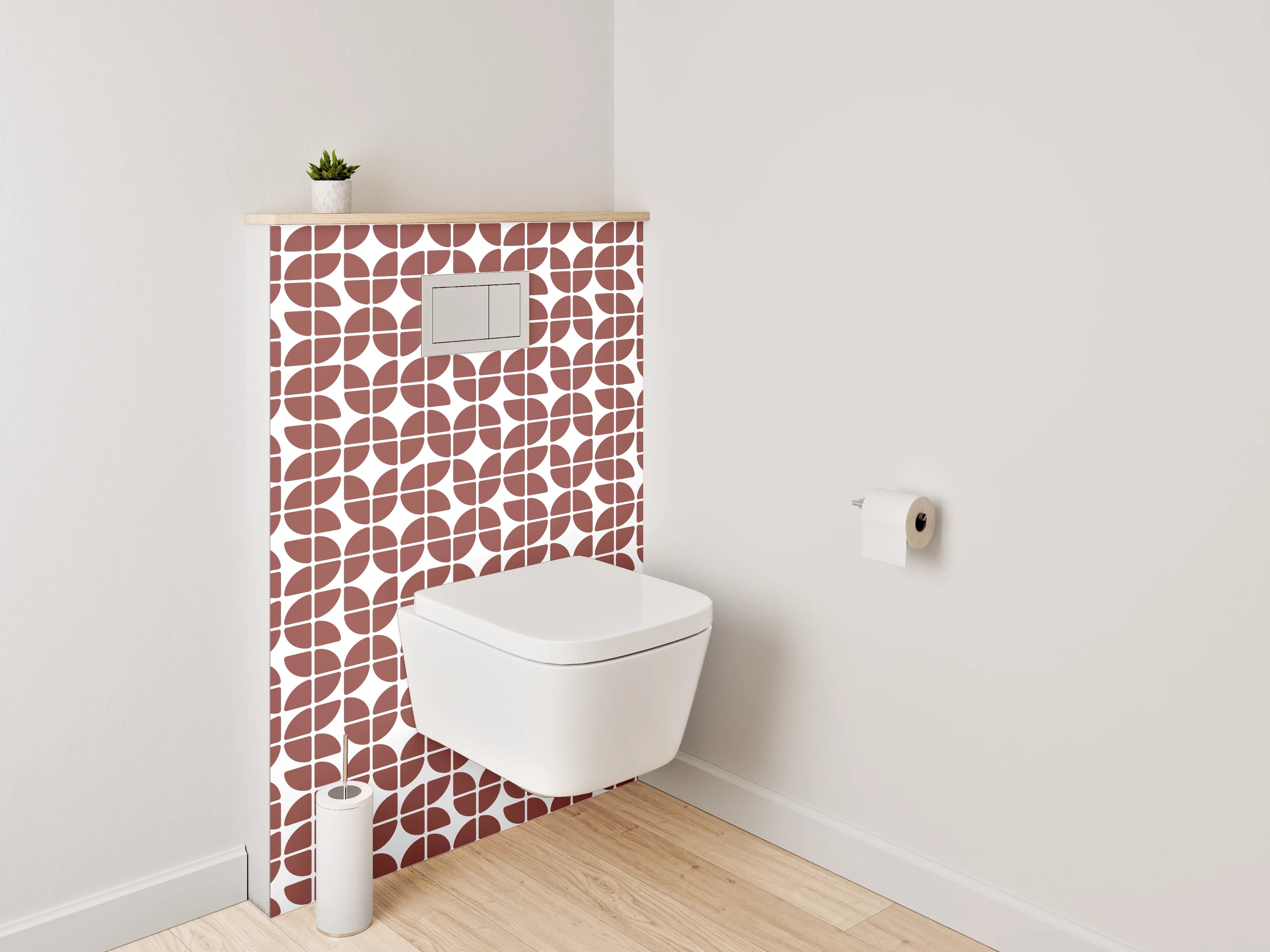 WC-Rückwand - Geometrisches Muster Braun Weiß Fliesen