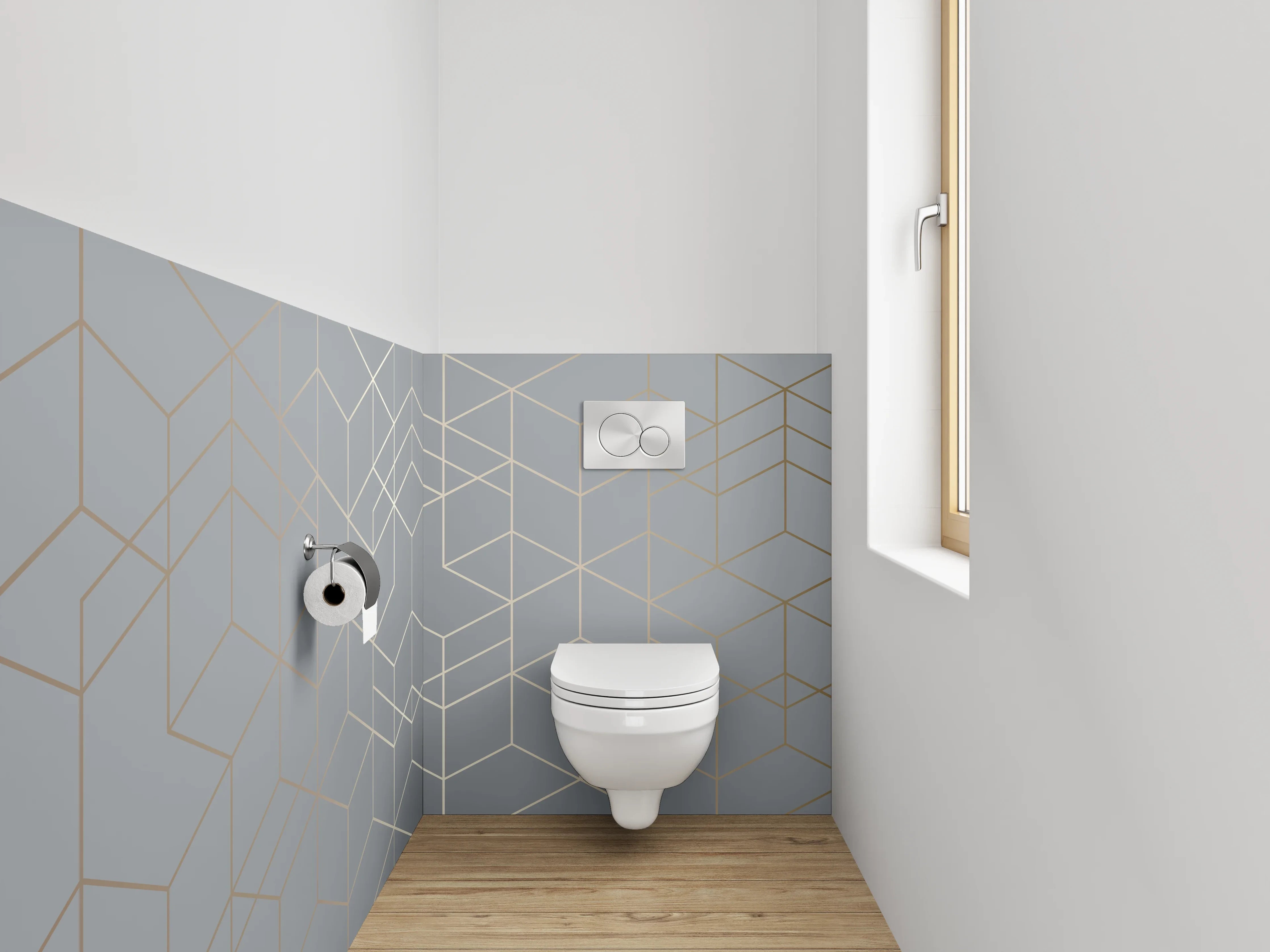 WC-Rückwand - Geometrisches Muster Grau Silber Minimalistisch