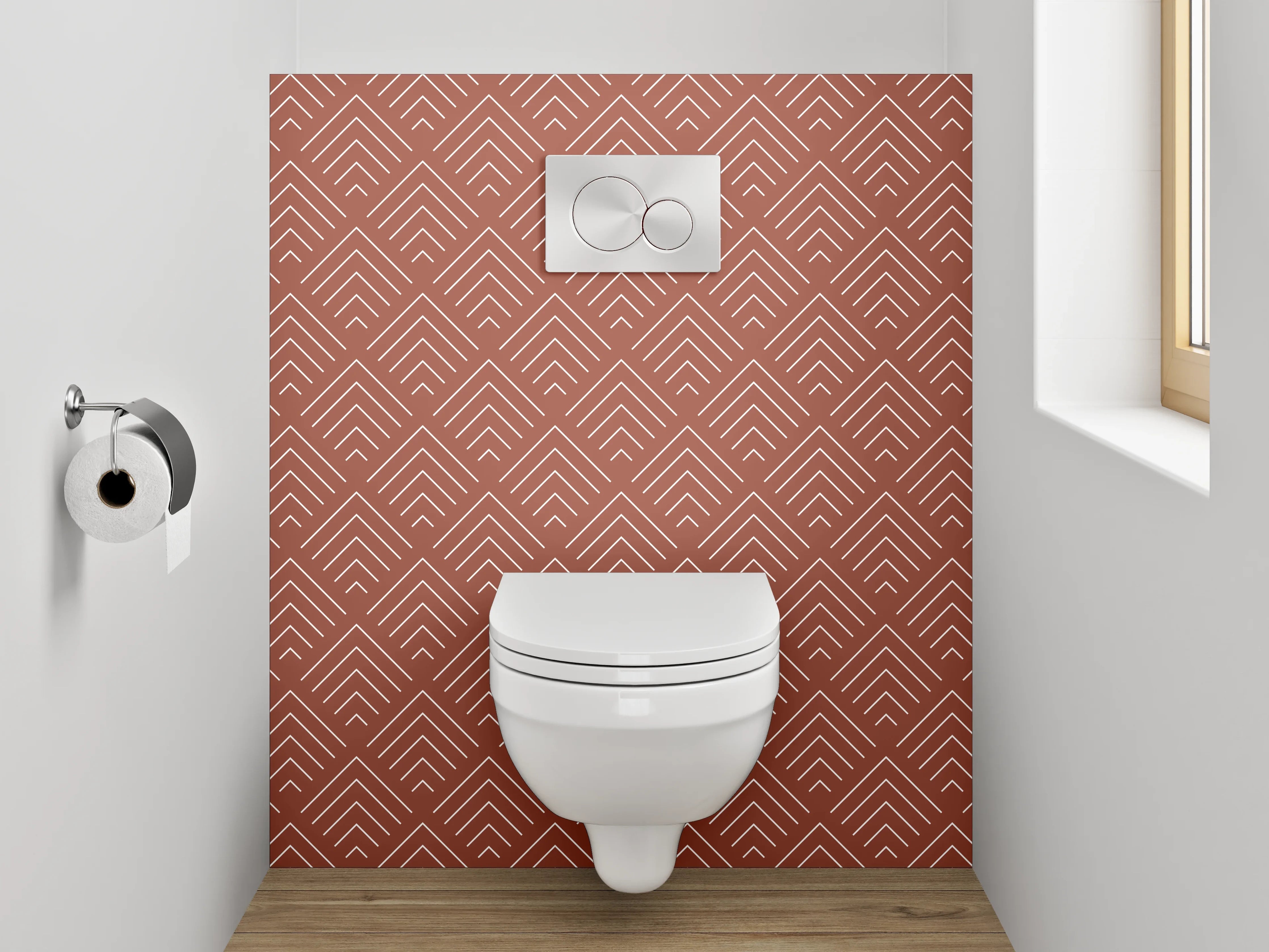 WC-Rückwand - Geometrisches Muster Terrakotta Weiß