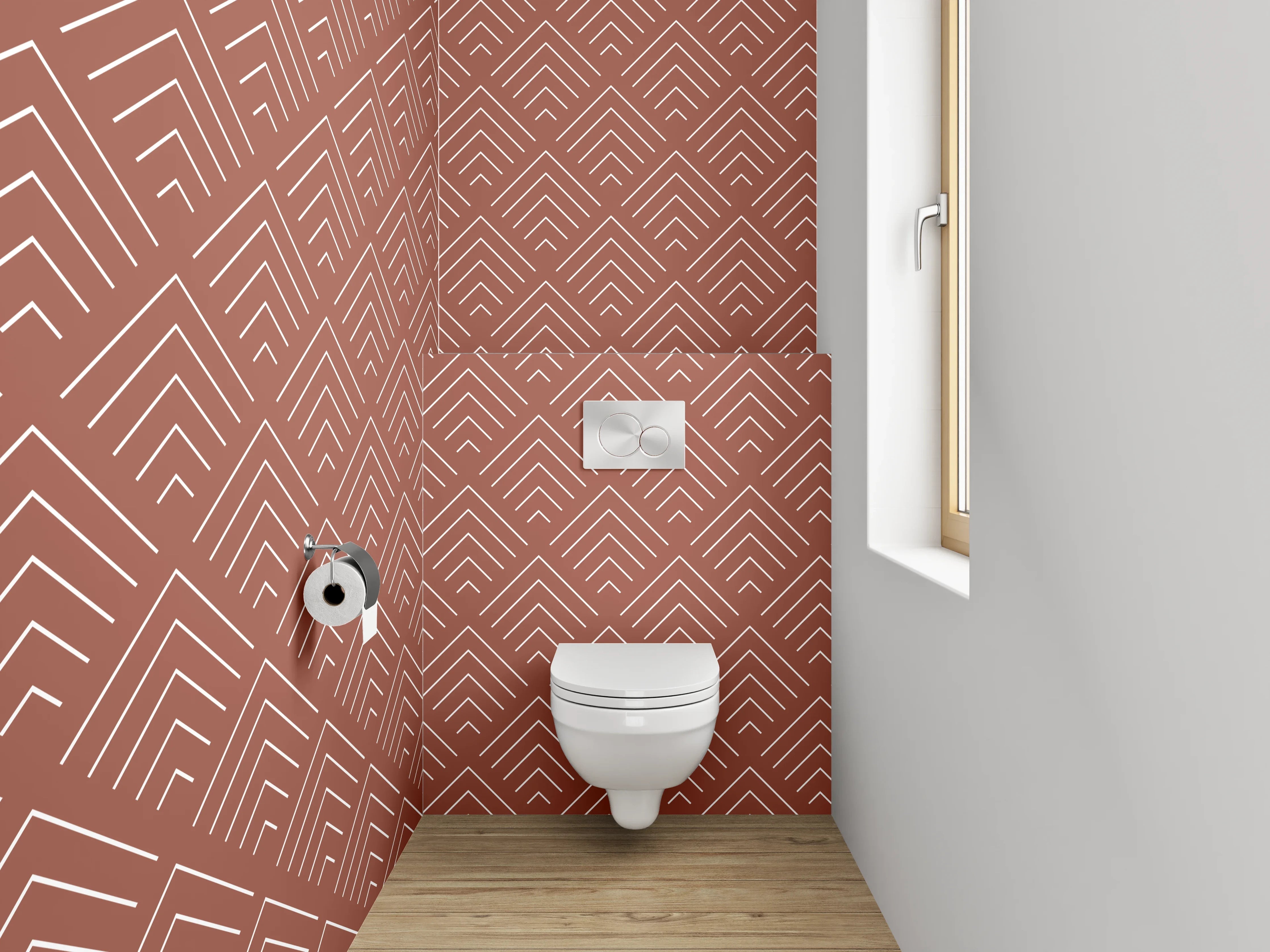 WC-Rückwand - Geometrisches Muster Terrakotta Weiß