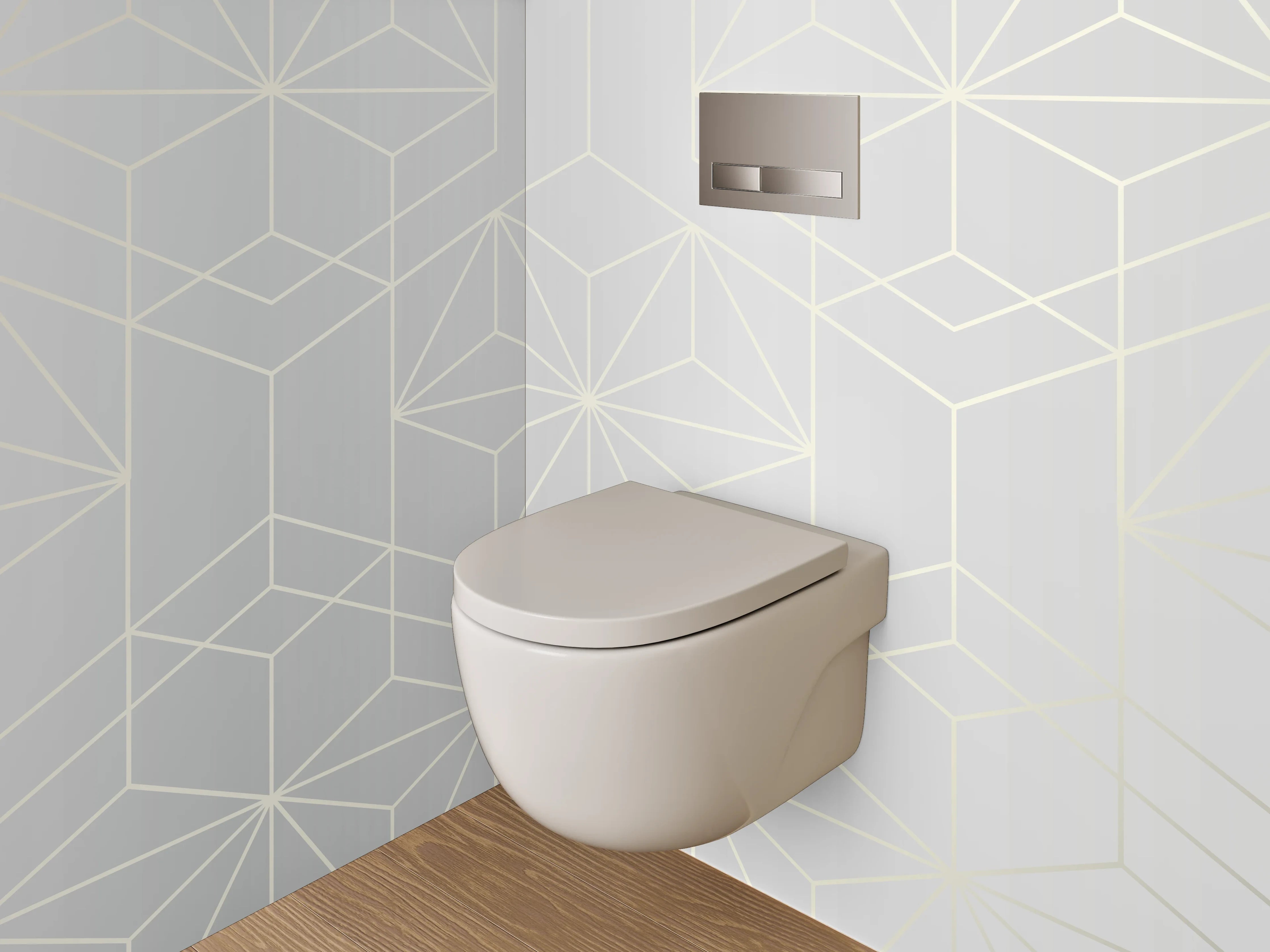 WC-Rückwand - Geometrisches Muster Weiß Grau Gold