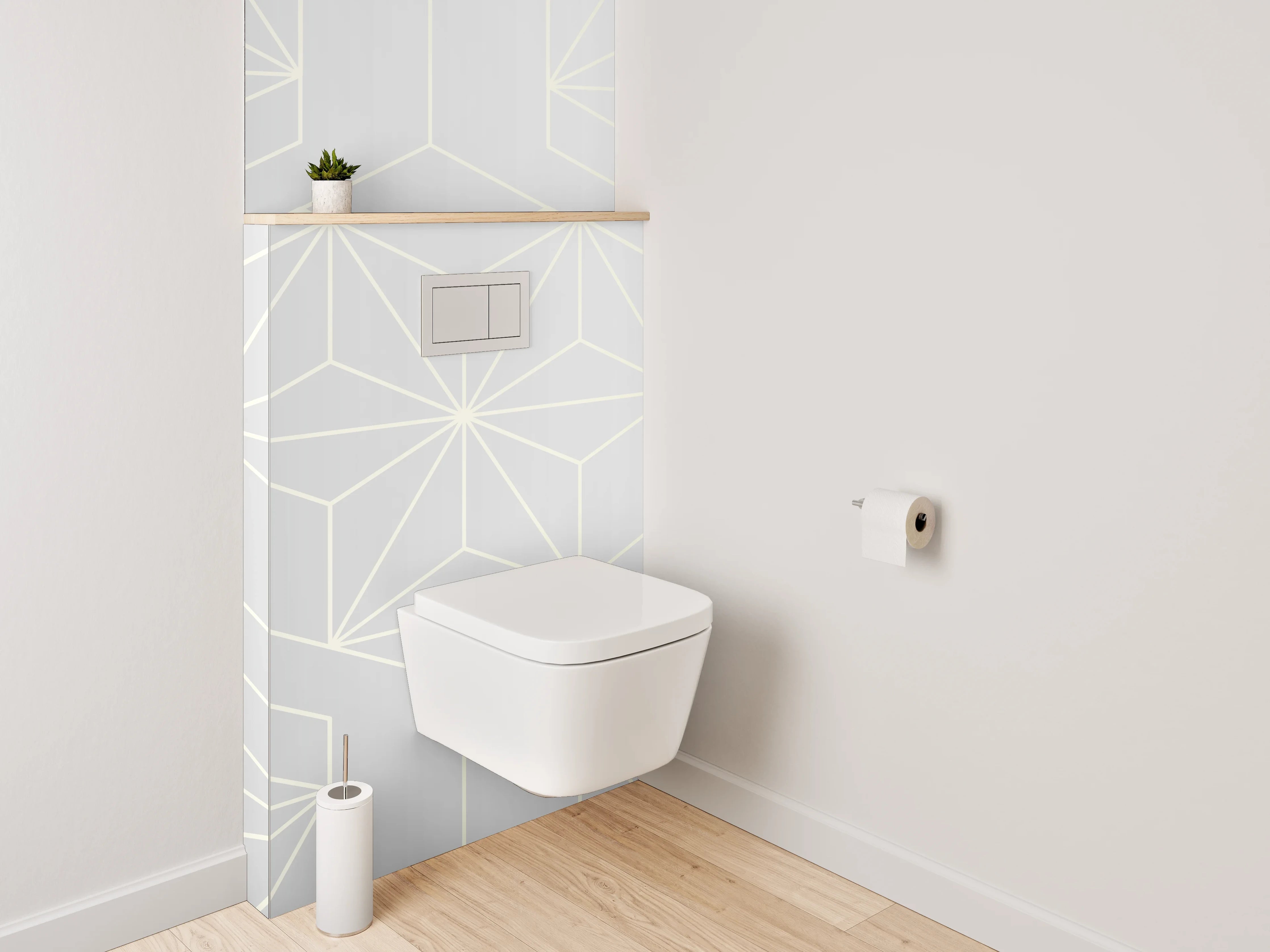 WC-Rückwand - Geometrisches Muster Weiß Grau Gold