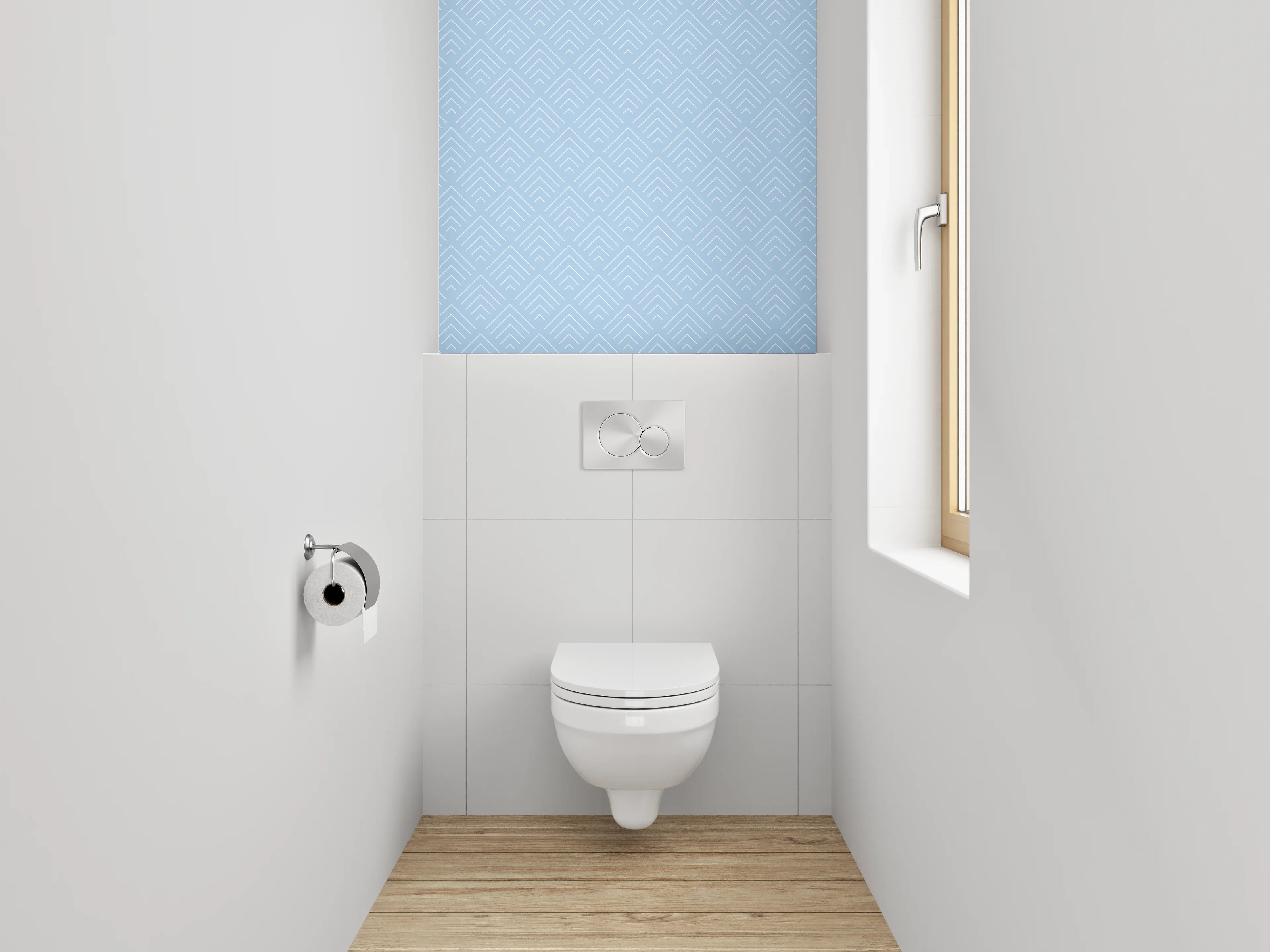 WC-Rückwand - Geometrisches Muster auf Pastellblau