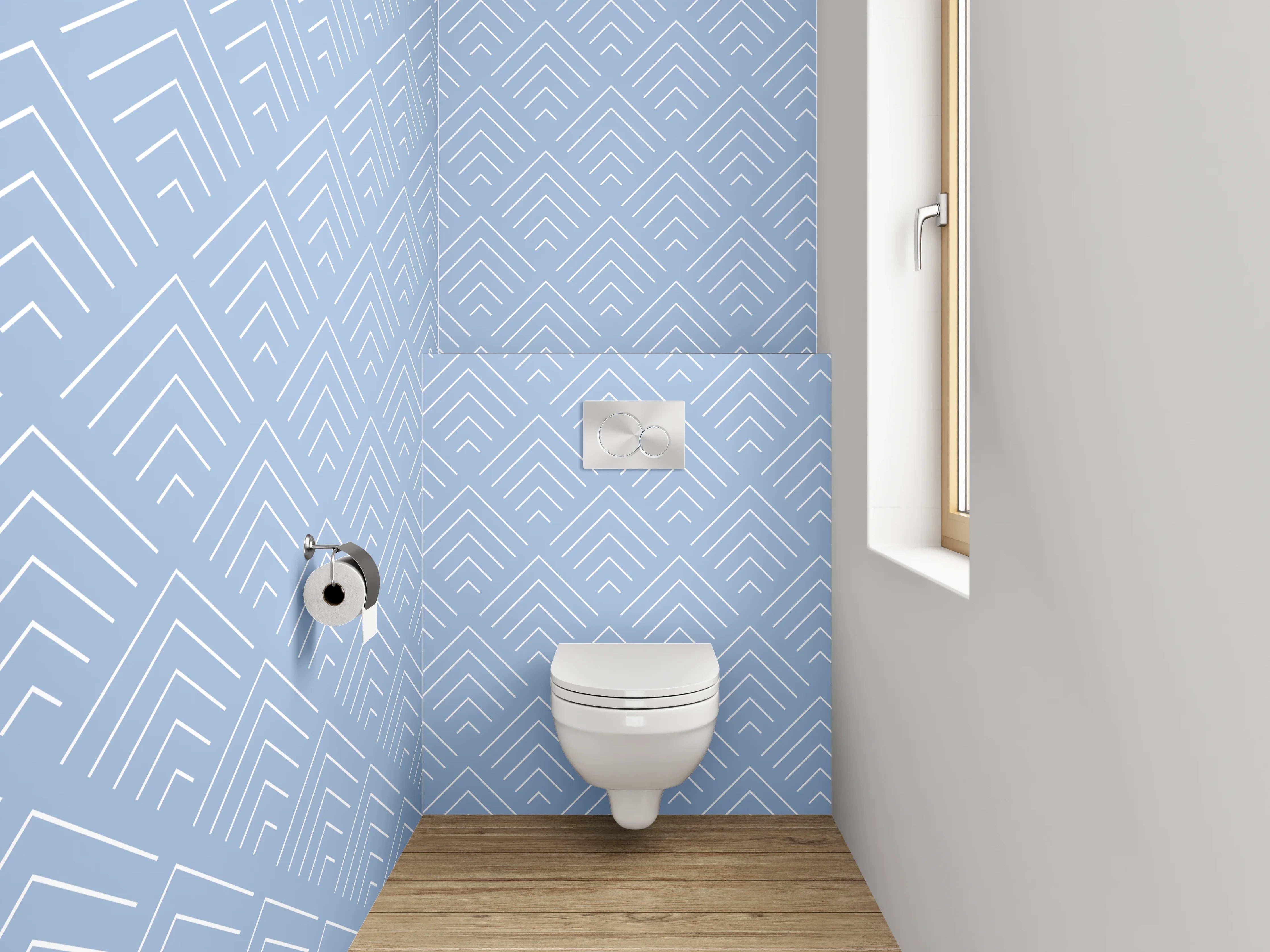 WC-Rückwand - Geometrisches Muster grau-weiß