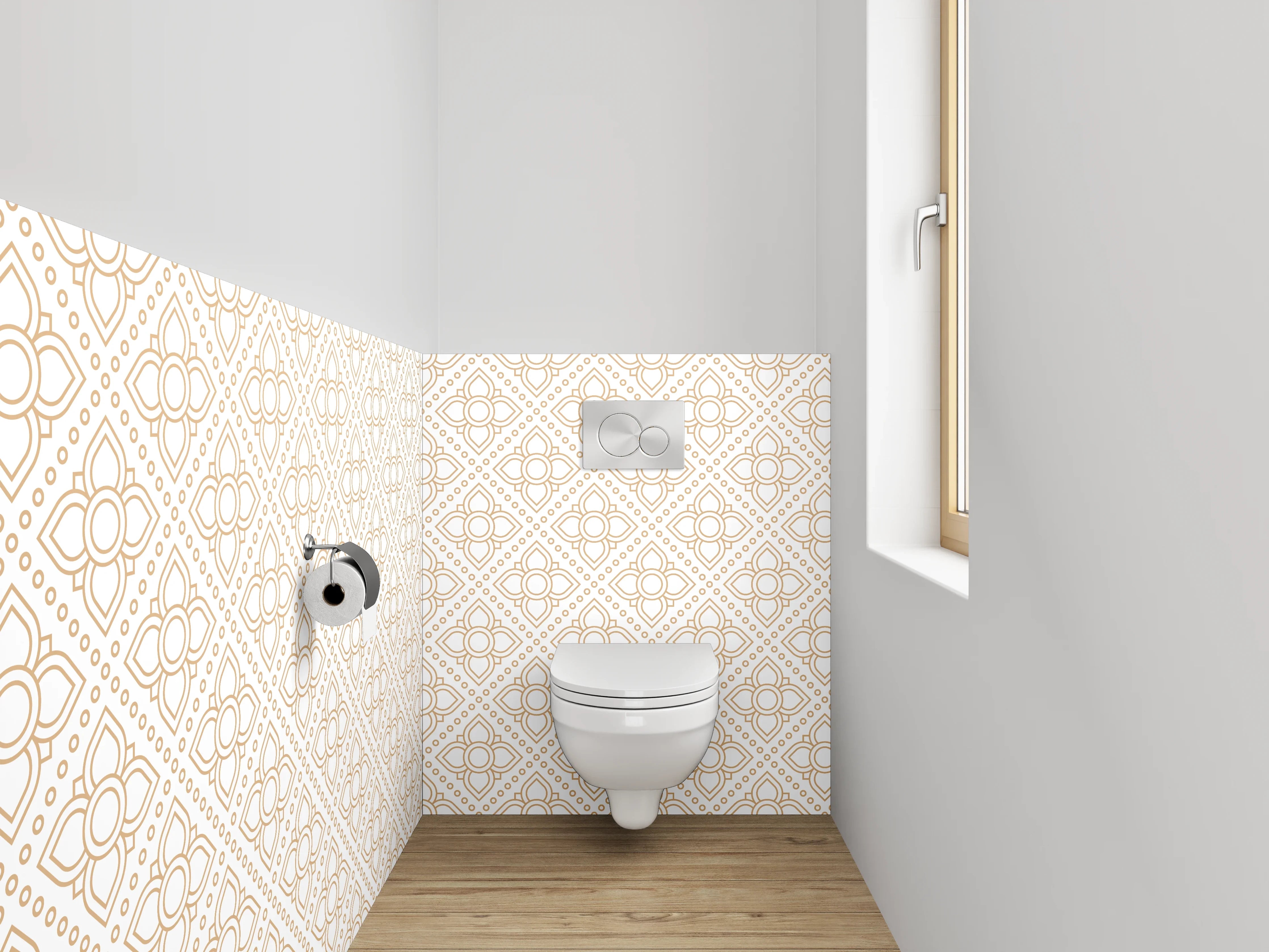 WC-Rückwand - Geometrisches Muster in Beige und Gold