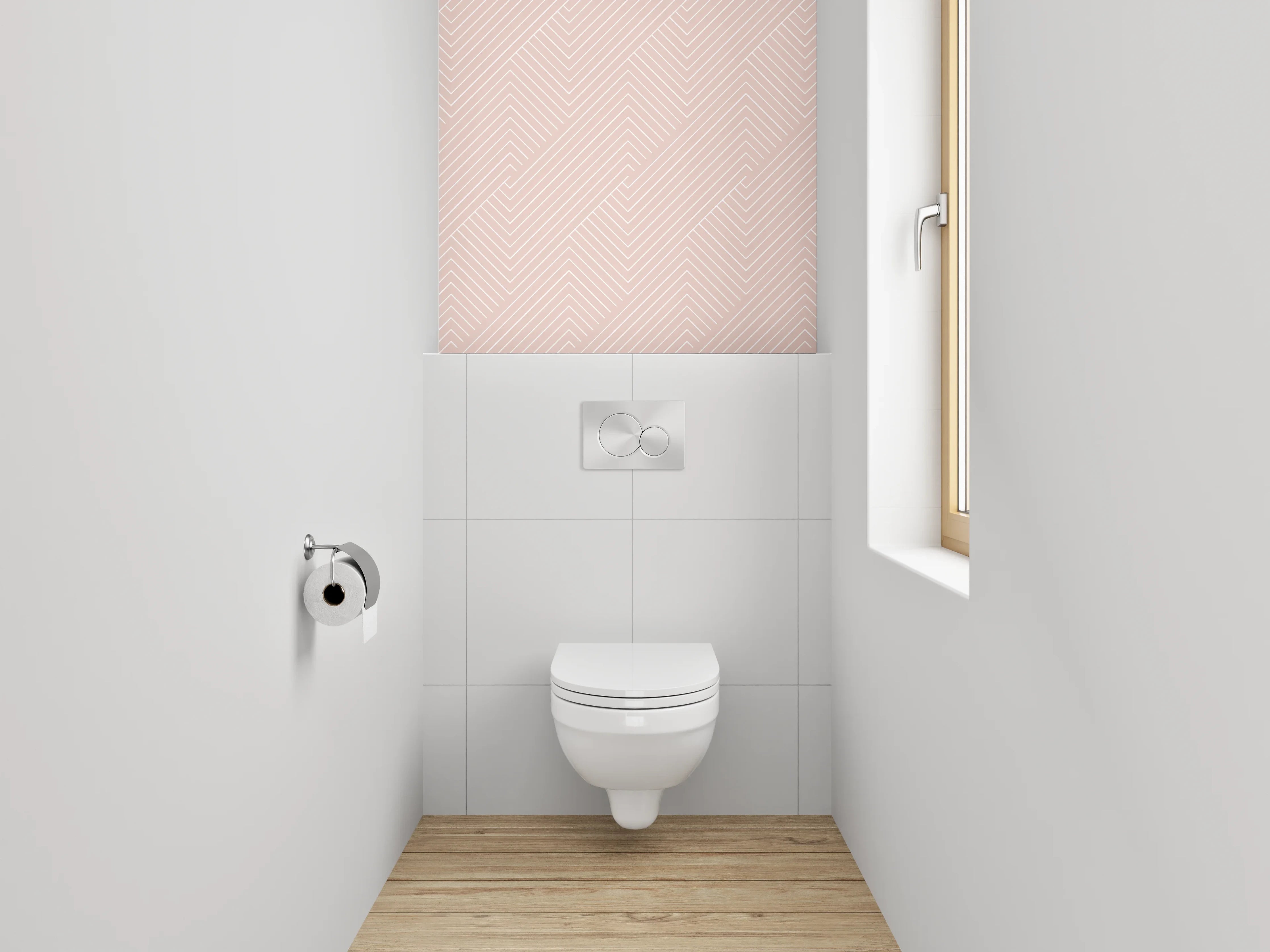 WC-Rückwand - Geometrisches Muster in Beige und Rosa