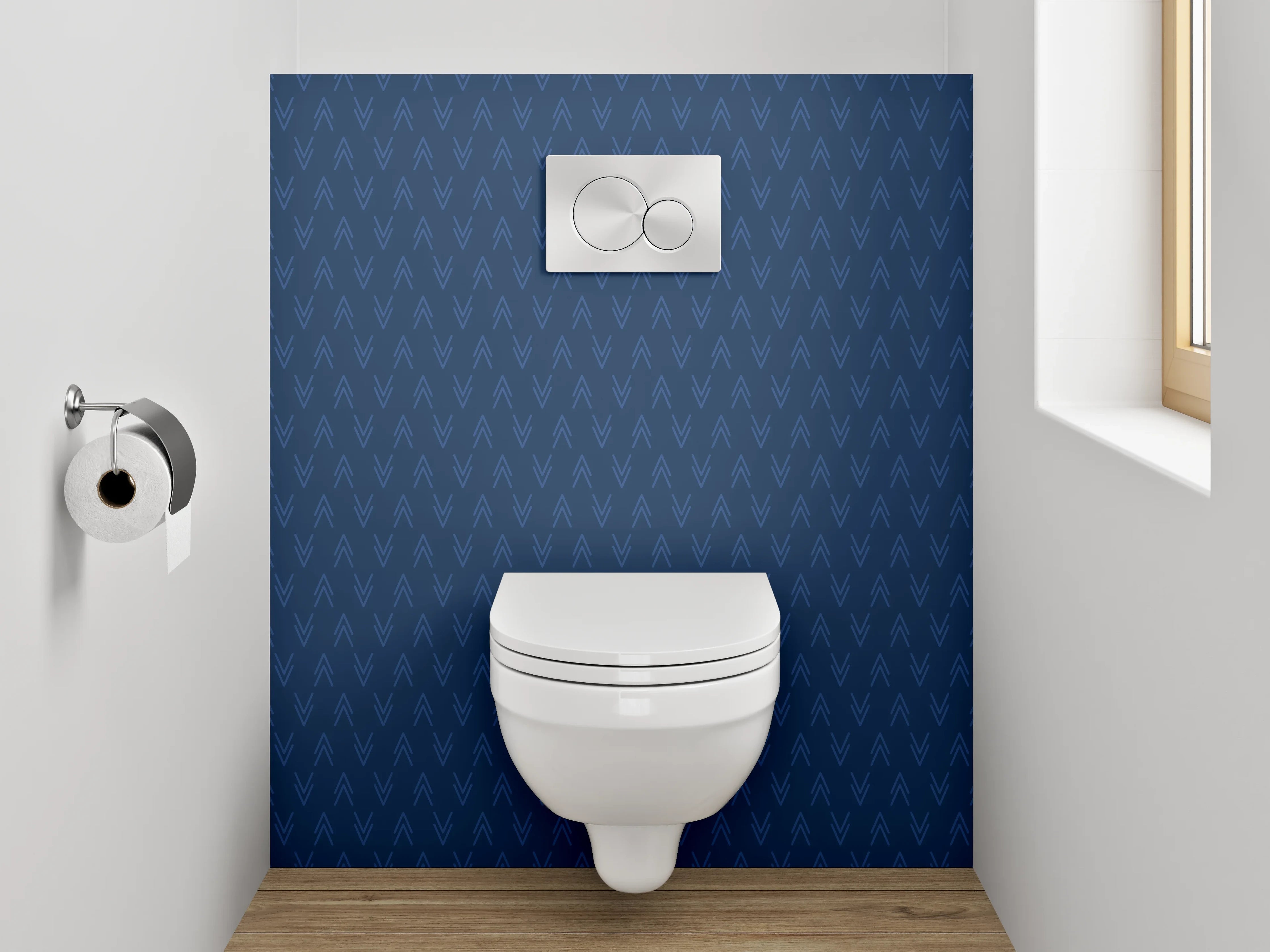 WC-Rückwand - Geometrisches Muster in Dunkelblau