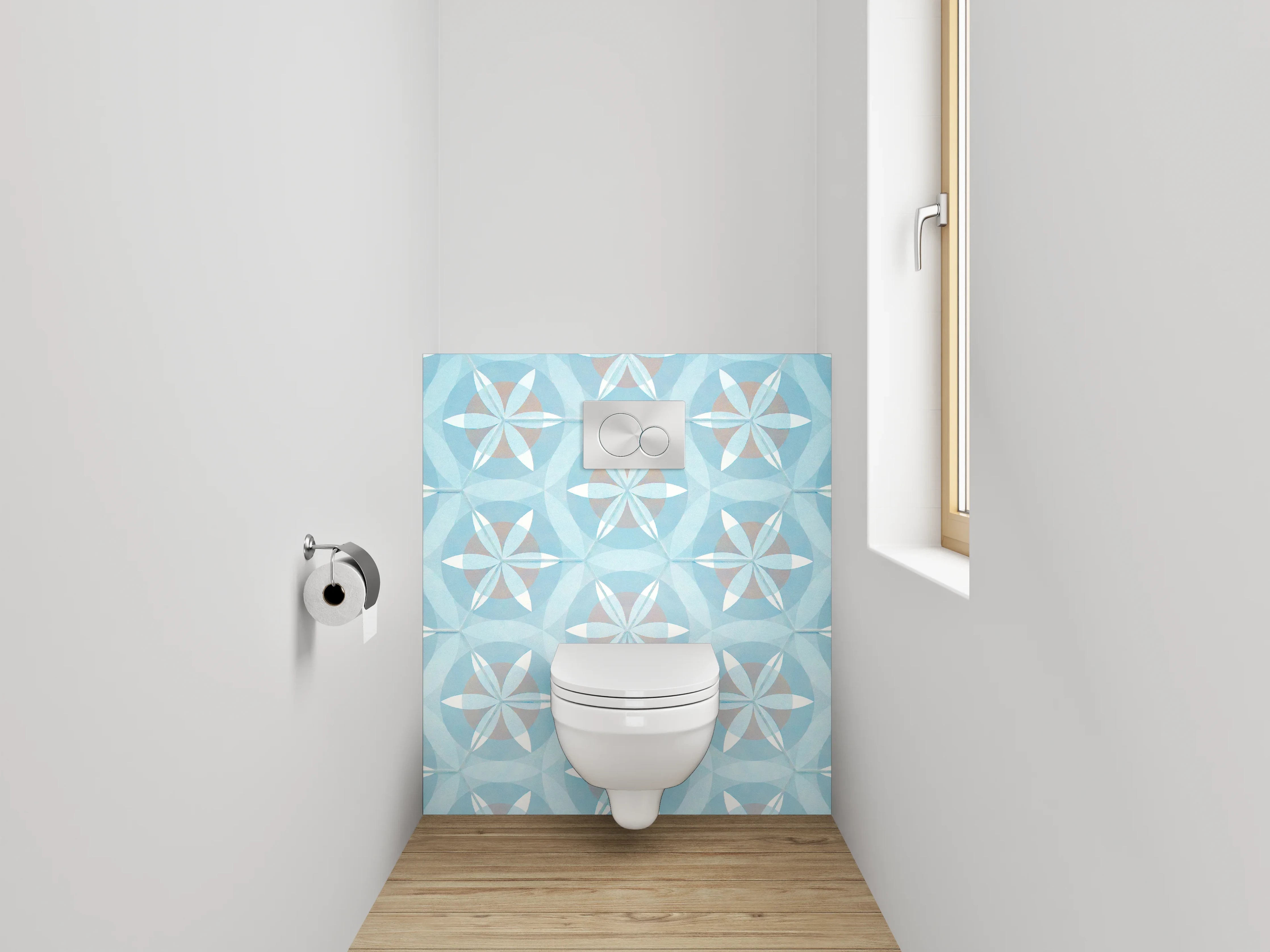 WC-Rückwand - Geometrisches Muster in Eisblau
