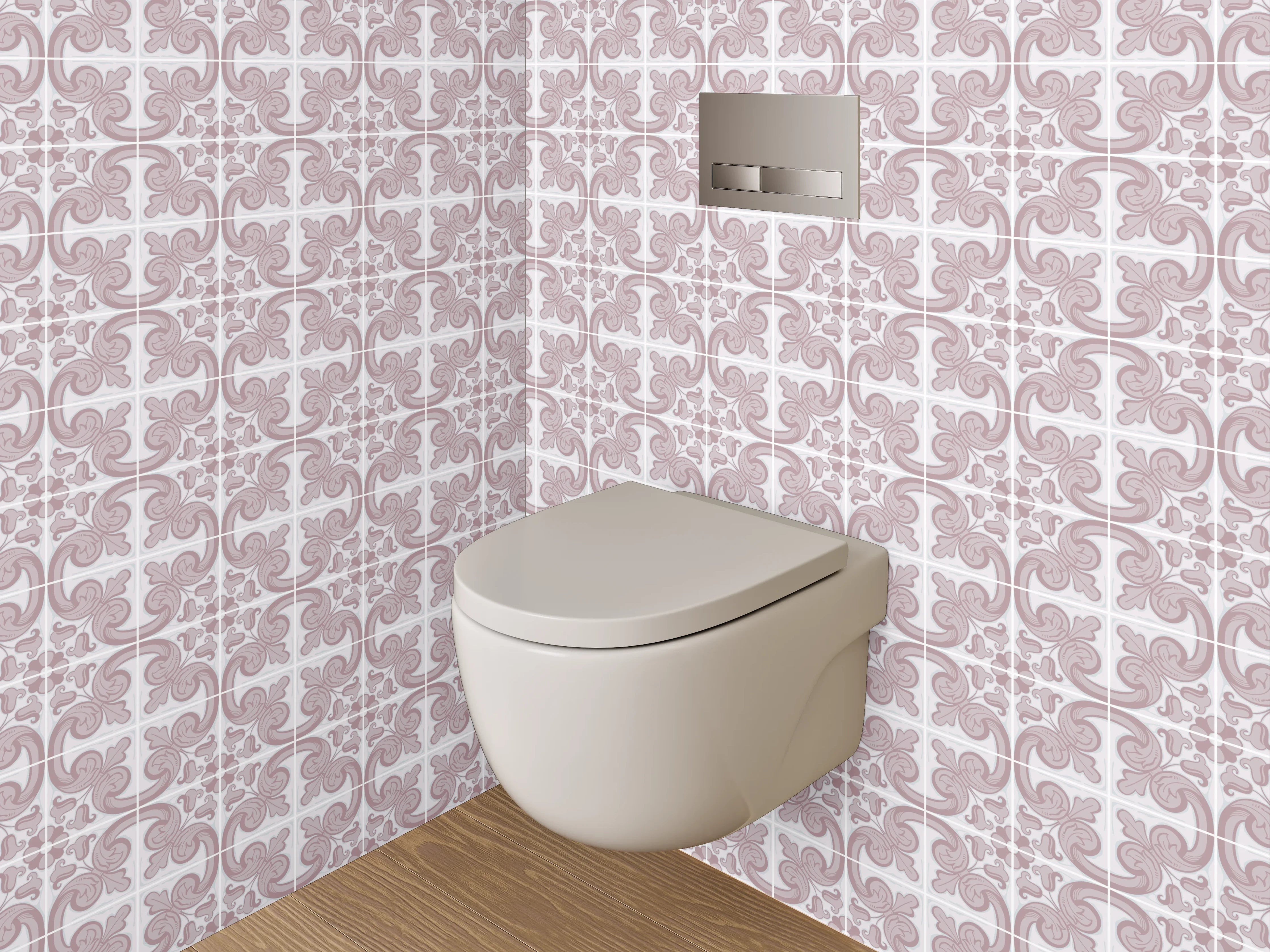 WC-Rückwand - Geometrisches Muster in Rosa und Weiß