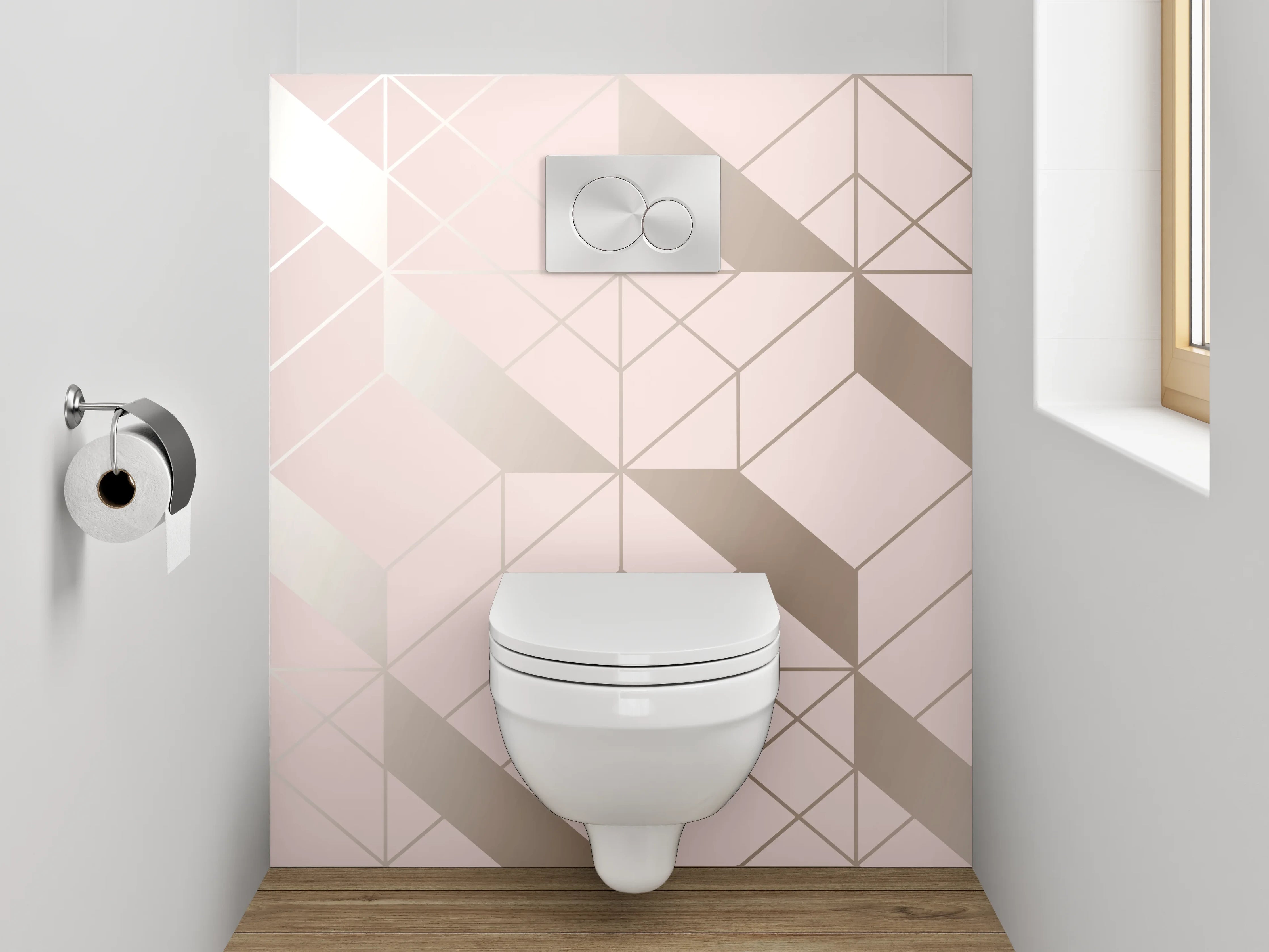WC-Rückwand - Geometrisches Muster in Rosé Beige