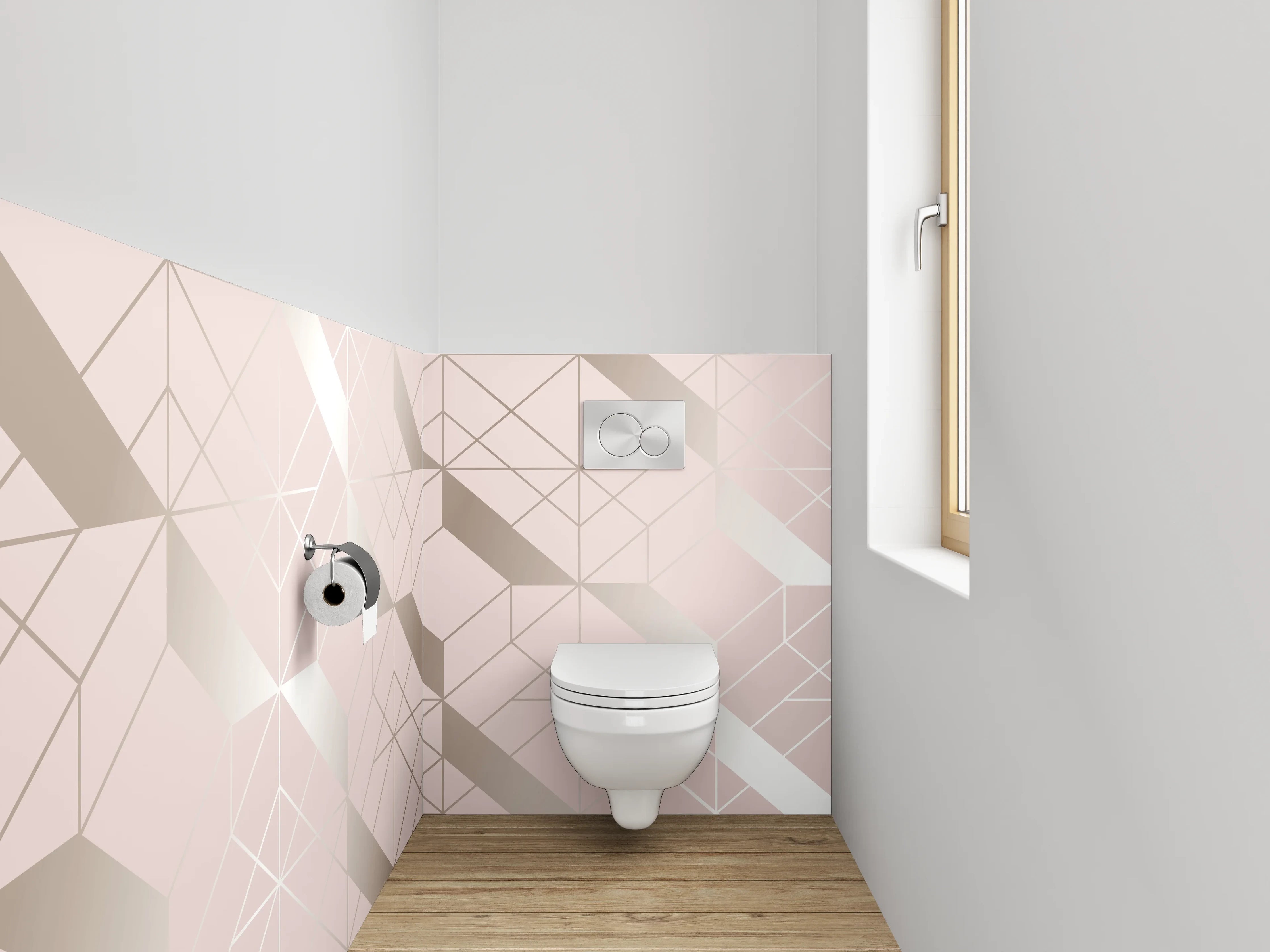 WC-Rückwand - Geometrisches Muster in Rosé Beige