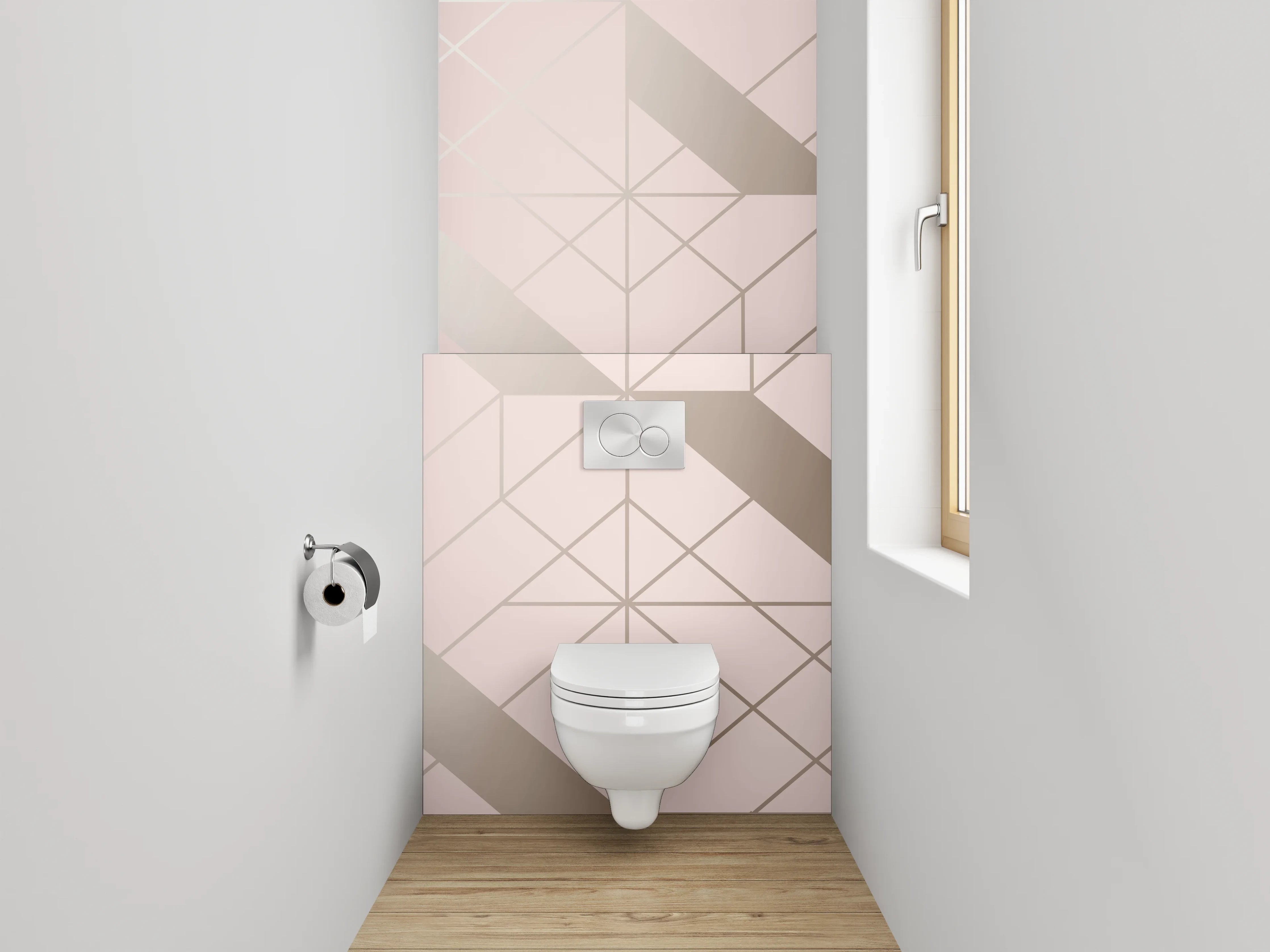 WC-Rückwand - Geometrisches Muster in Rosé Beige