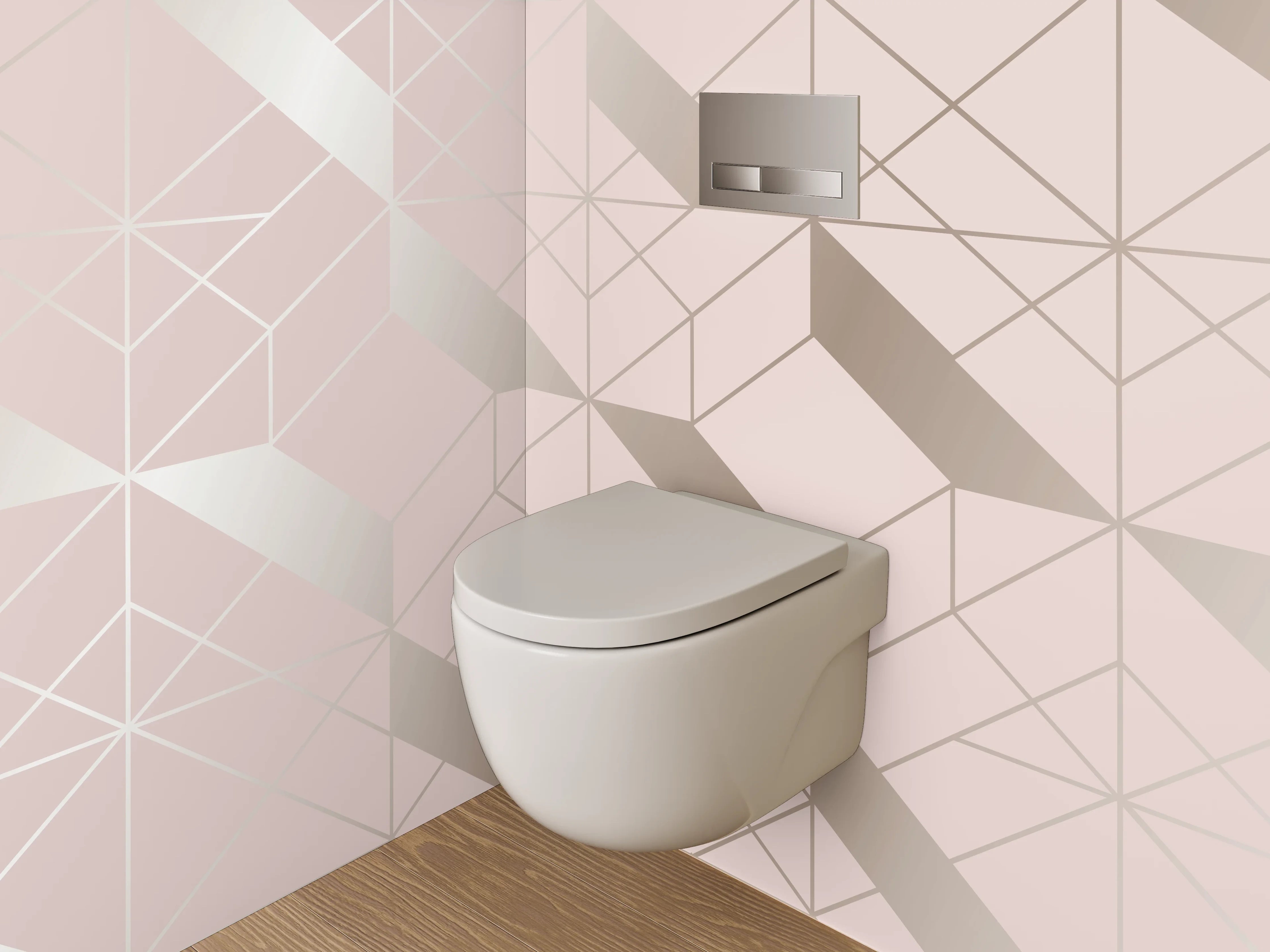 WC-Rückwand - Geometrisches Muster in Rosé Beige