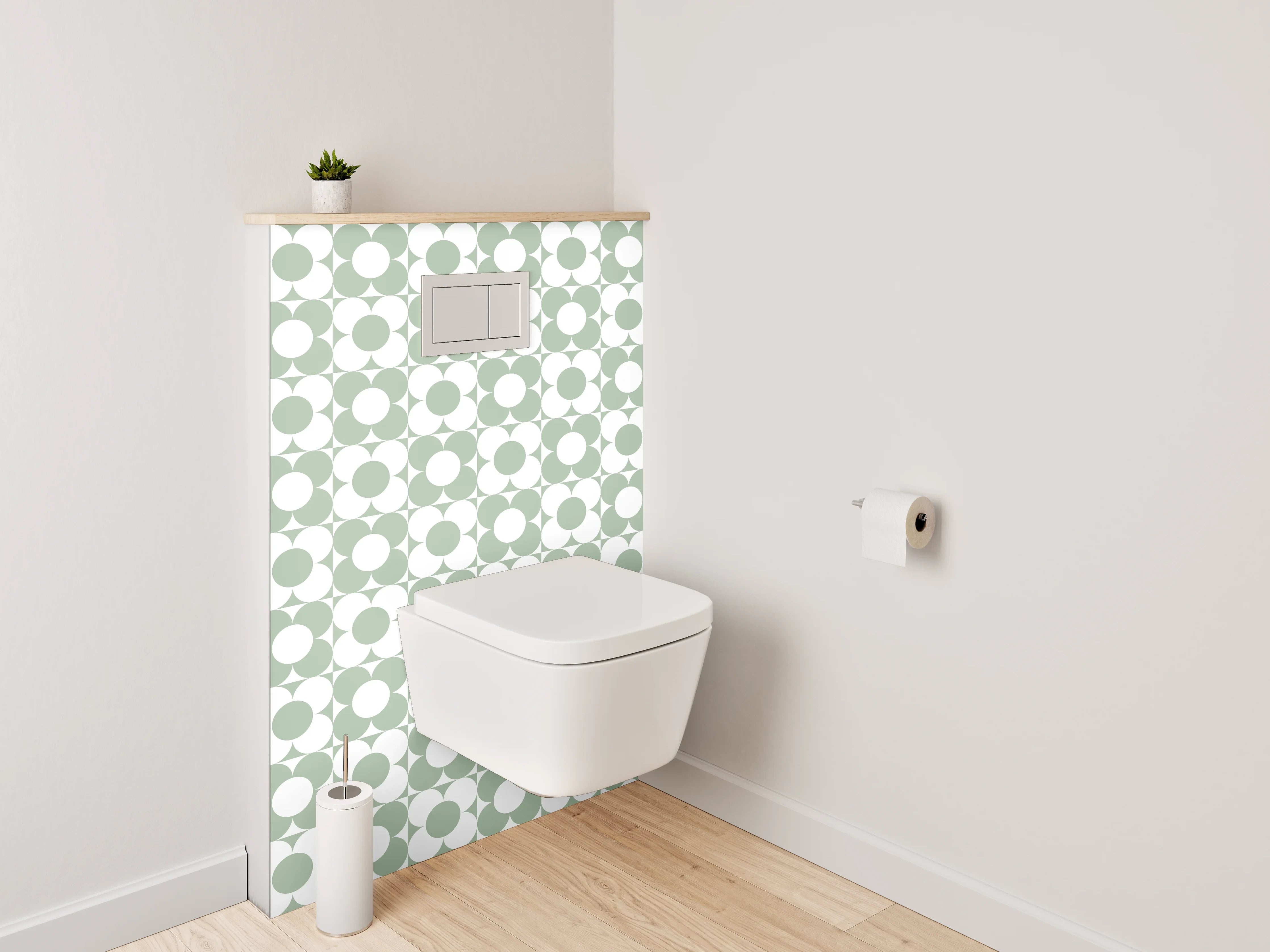 WC-Rückwand - Geometrisches Muster in Weiß und Grün
