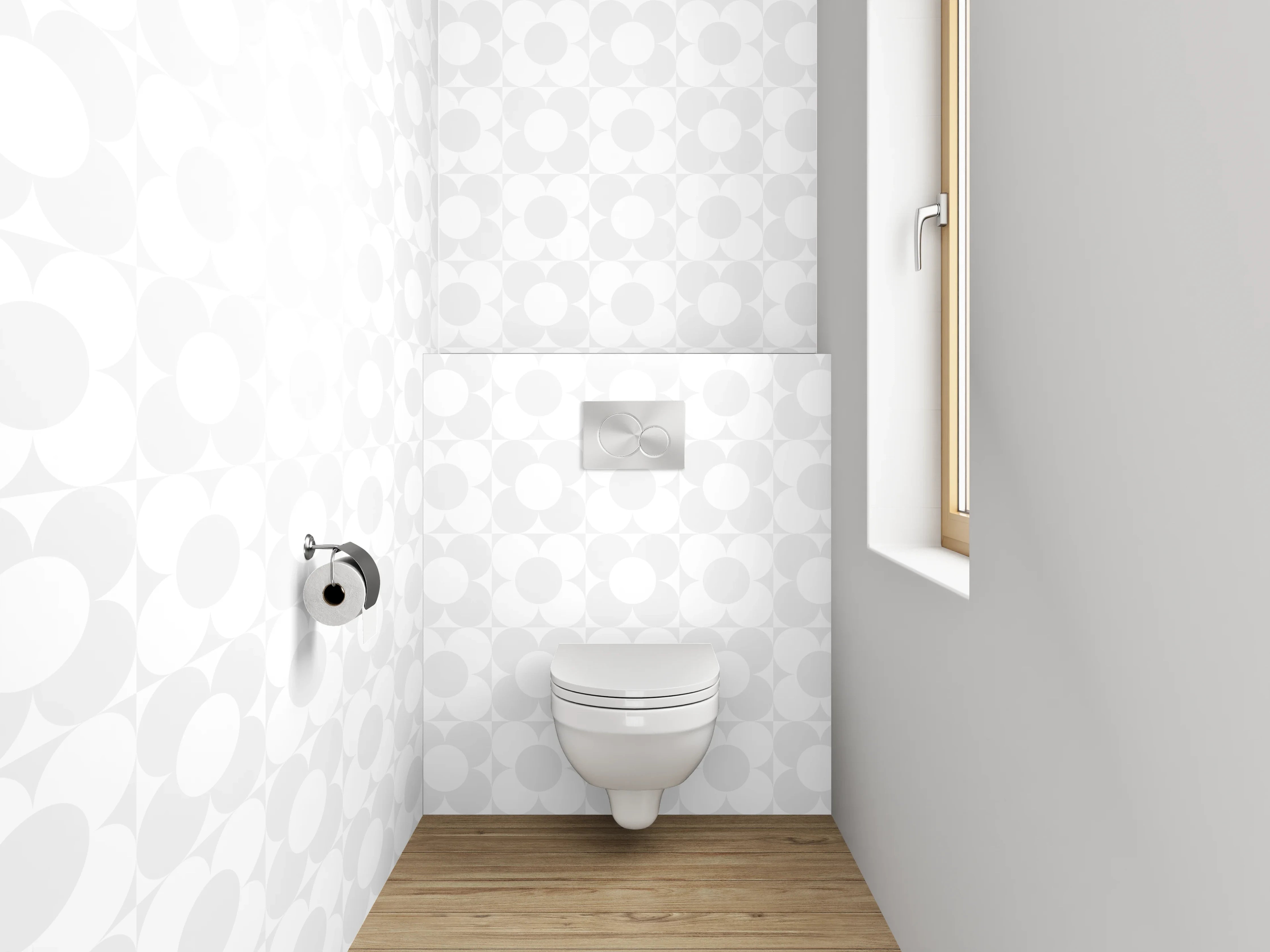 WC-Rückwand - Geometrisches Muster in Weiß und Hellgrau