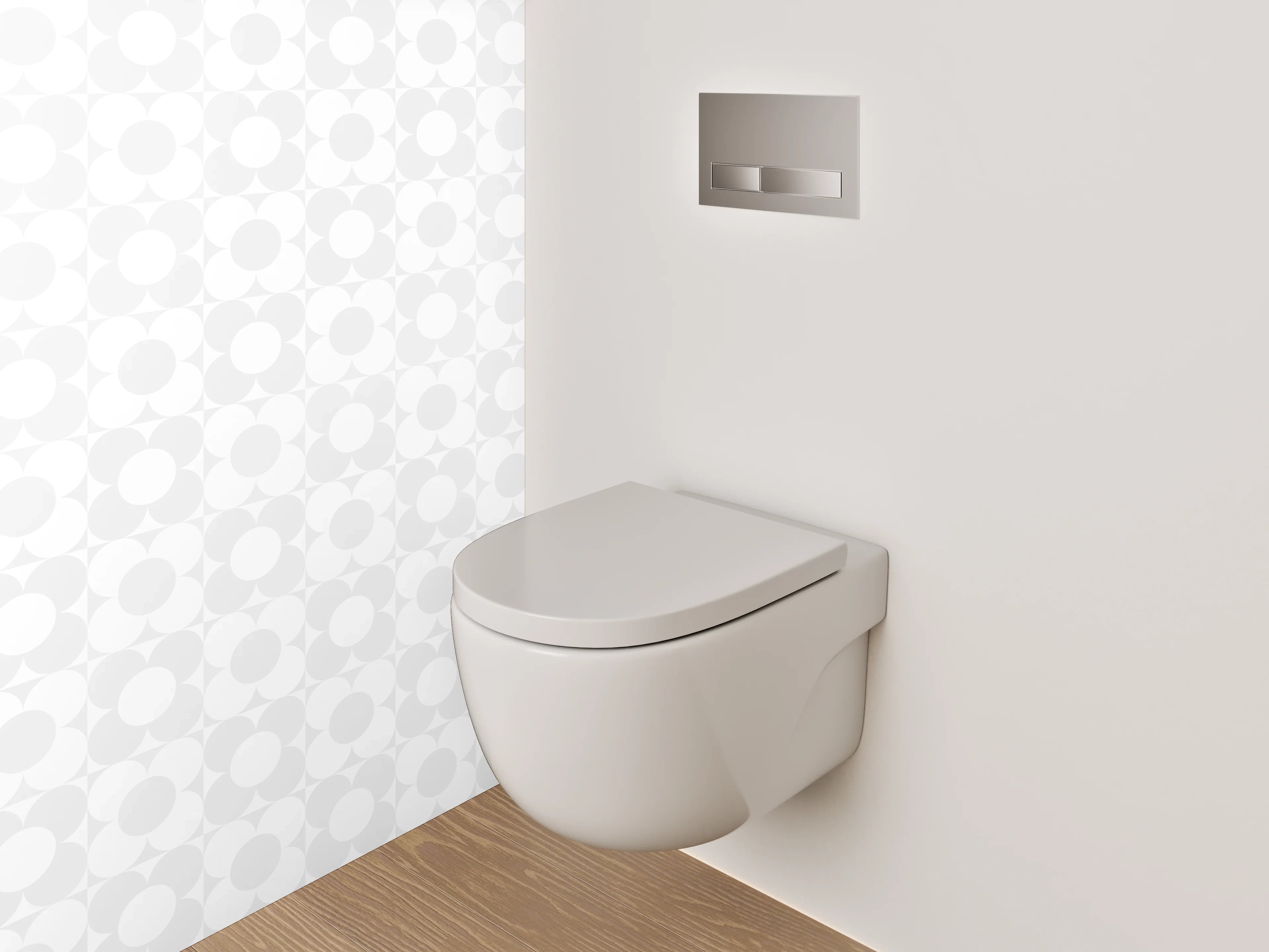 WC-Rückwand - Geometrisches Muster in Weiß und Hellgrau
