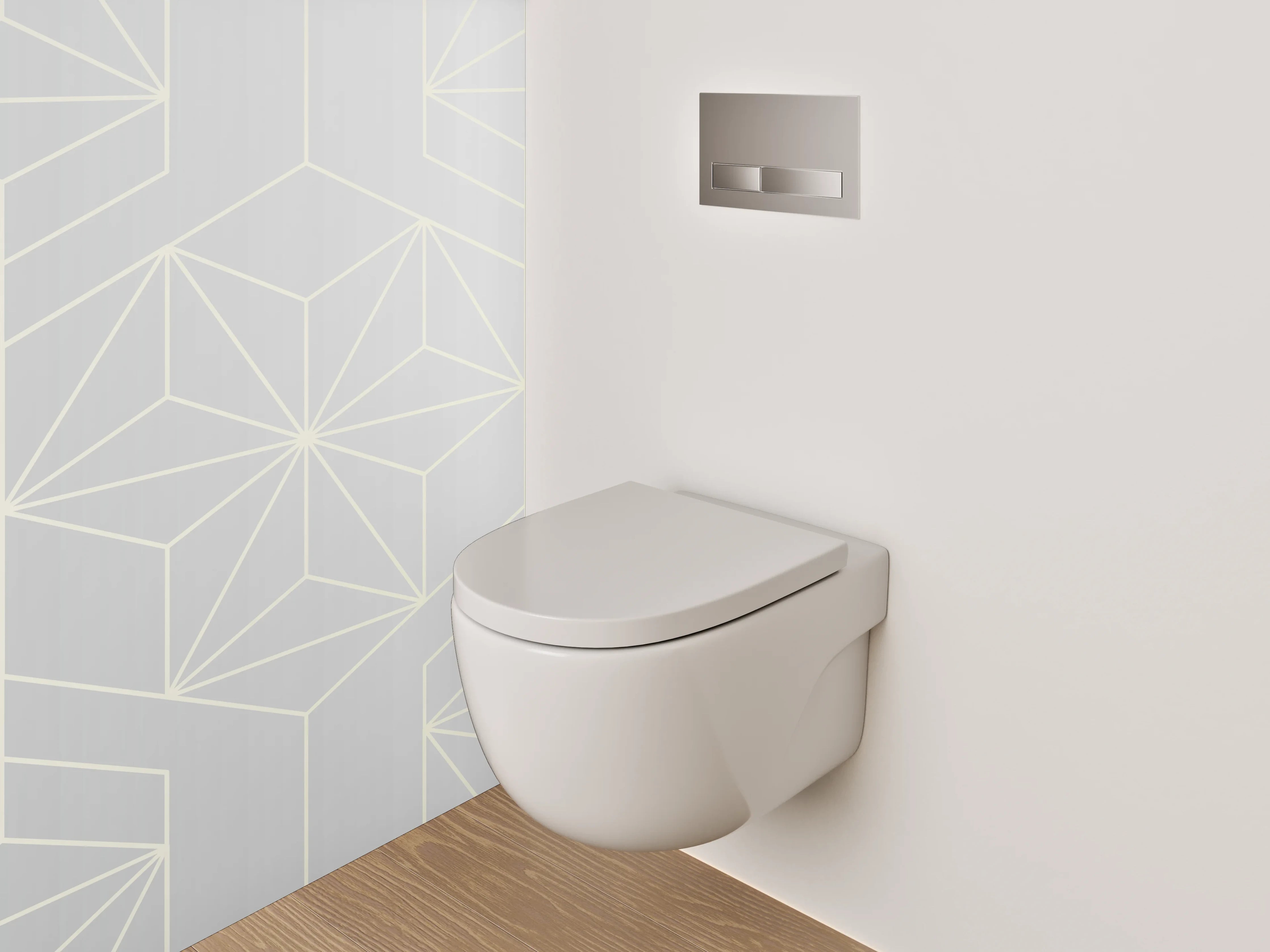 WC-Rückwand - Geometrisches Muster in Weiß und Silber