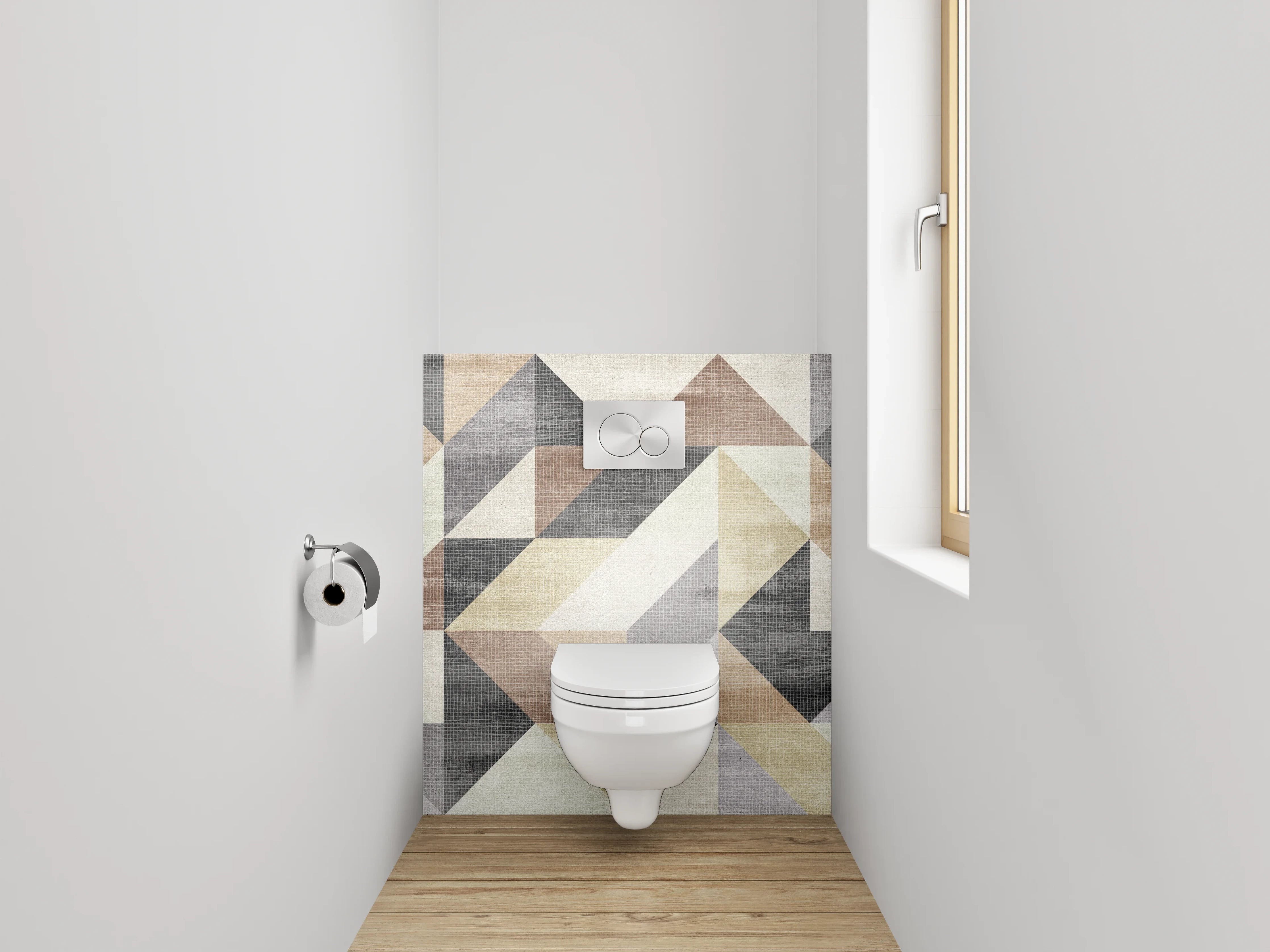 WC-Rückwand - Geometrisches Muster in sanften Erdtönen