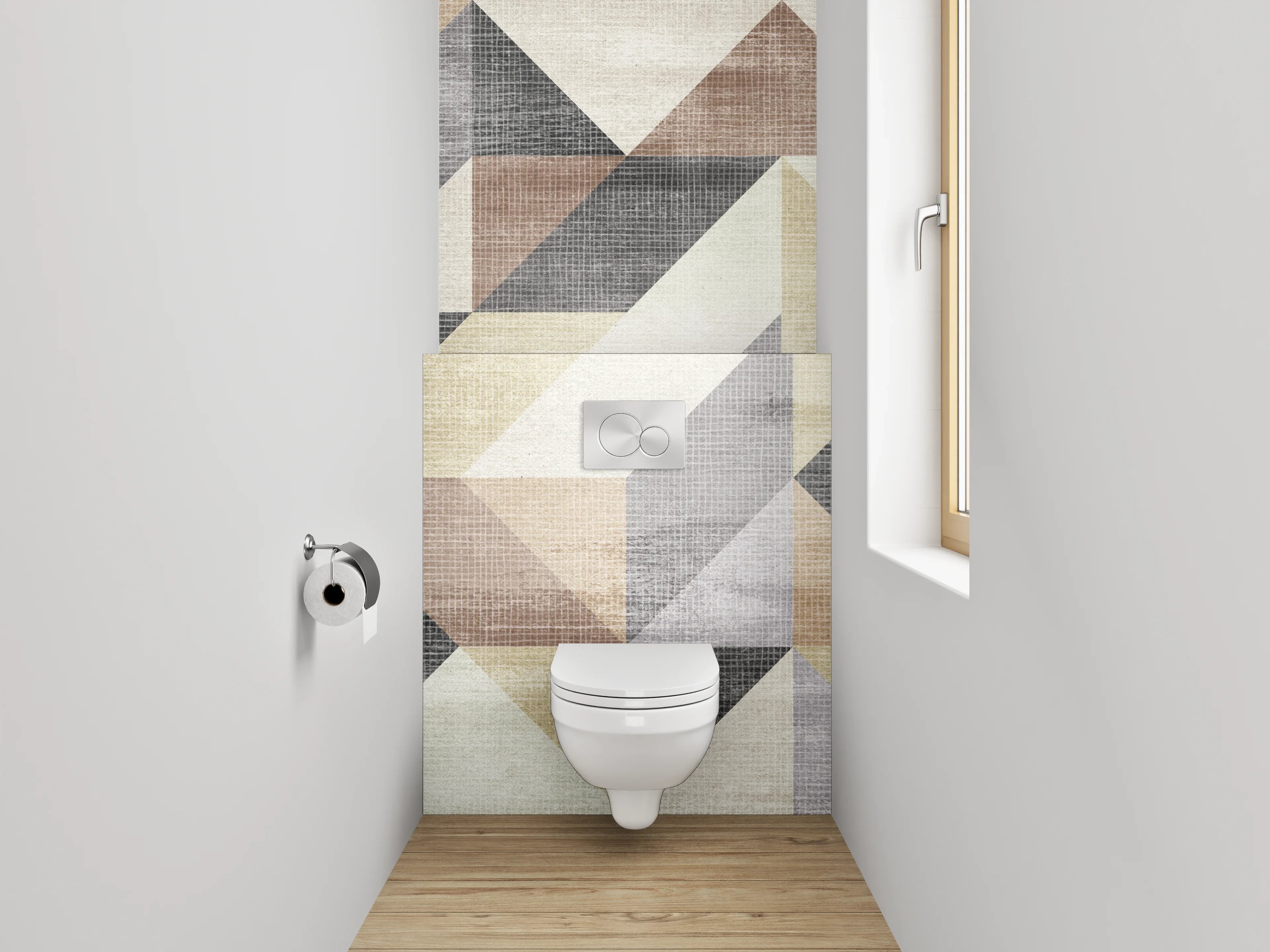 WC-Rückwand - Geometrisches Muster in sanften Erdtönen
