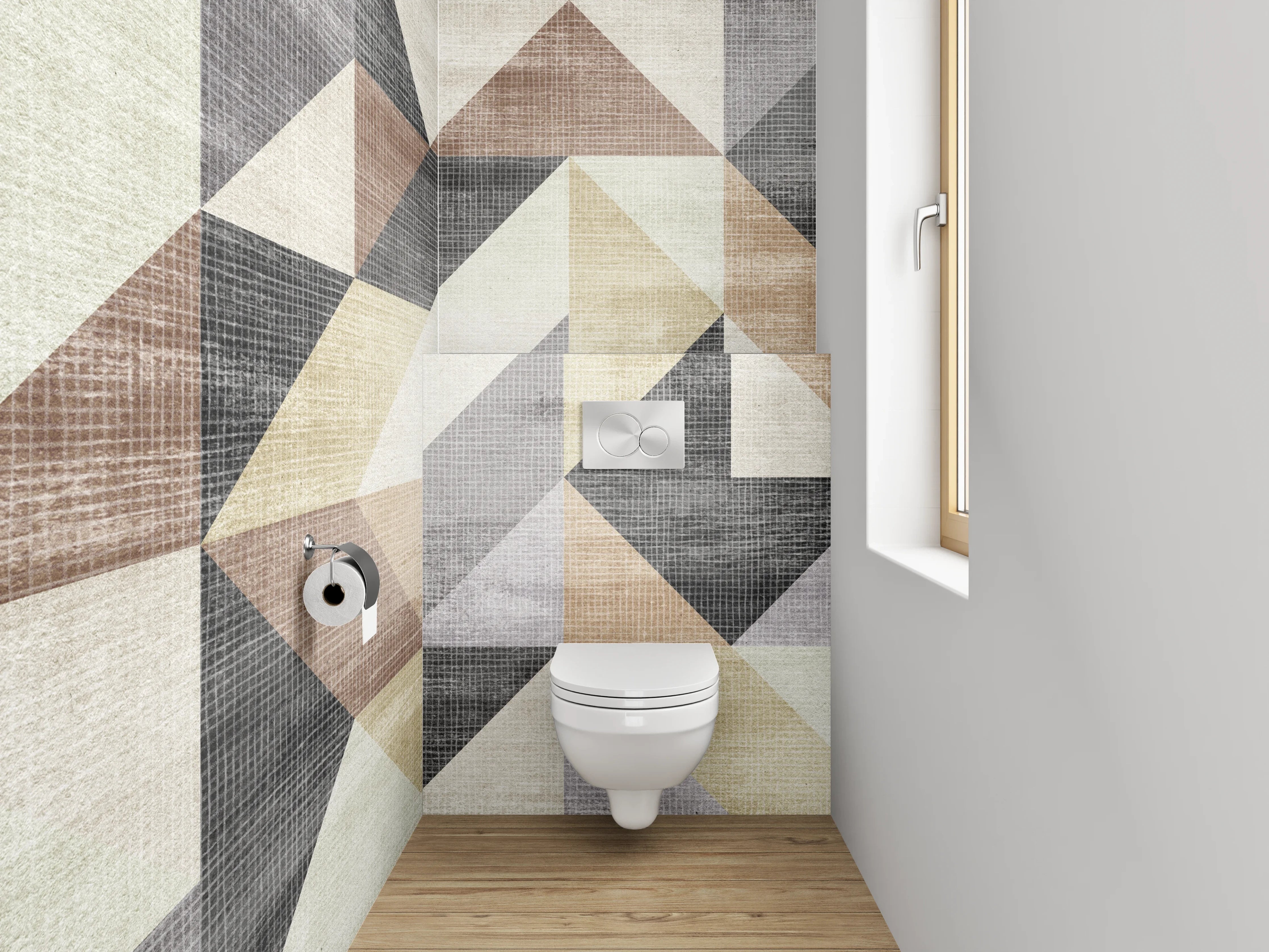WC-Rückwand - Geometrisches Muster in sanften Erdtönen