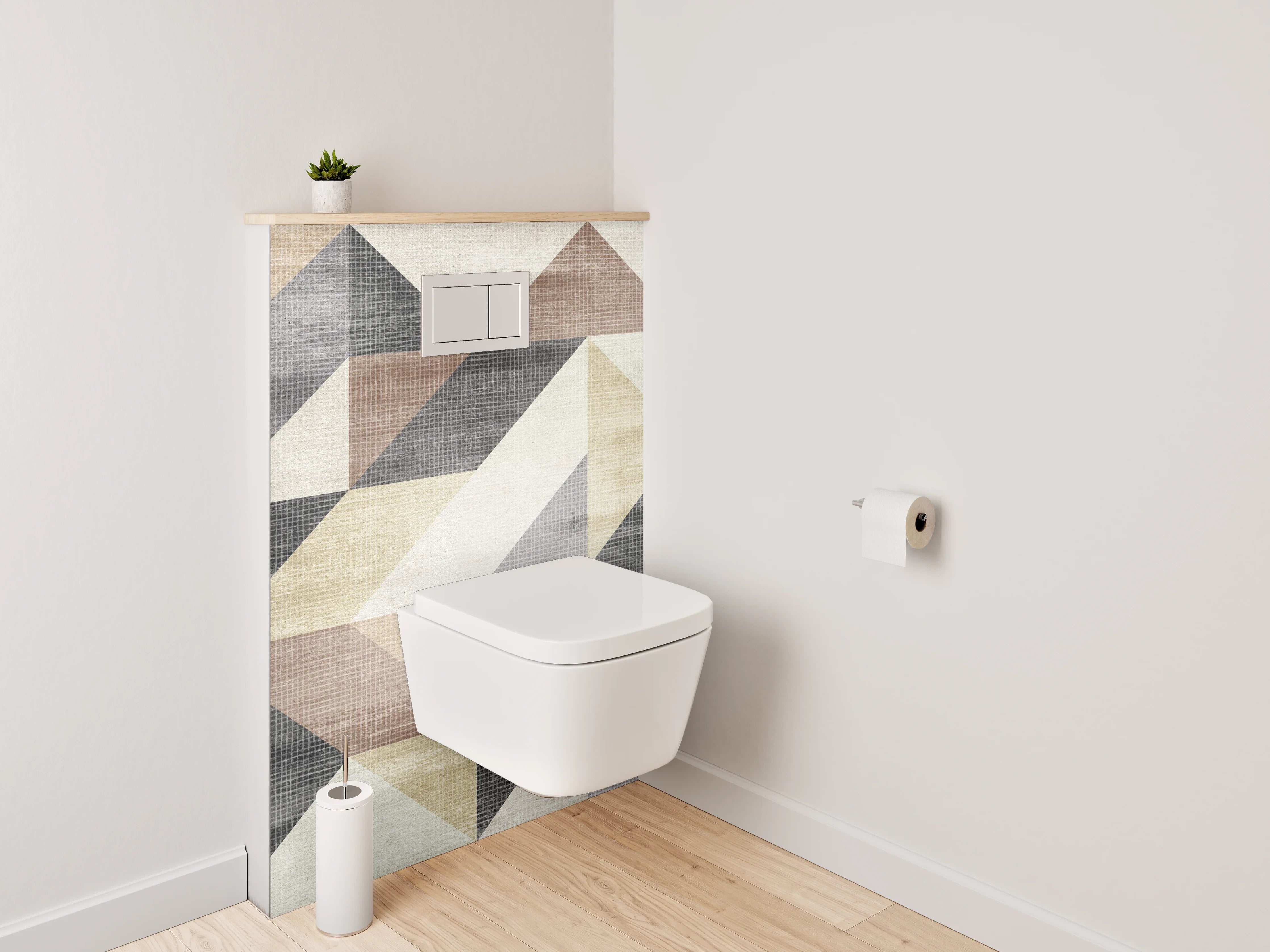 WC-Rückwand - Geometrisches Muster in sanften Erdtönen