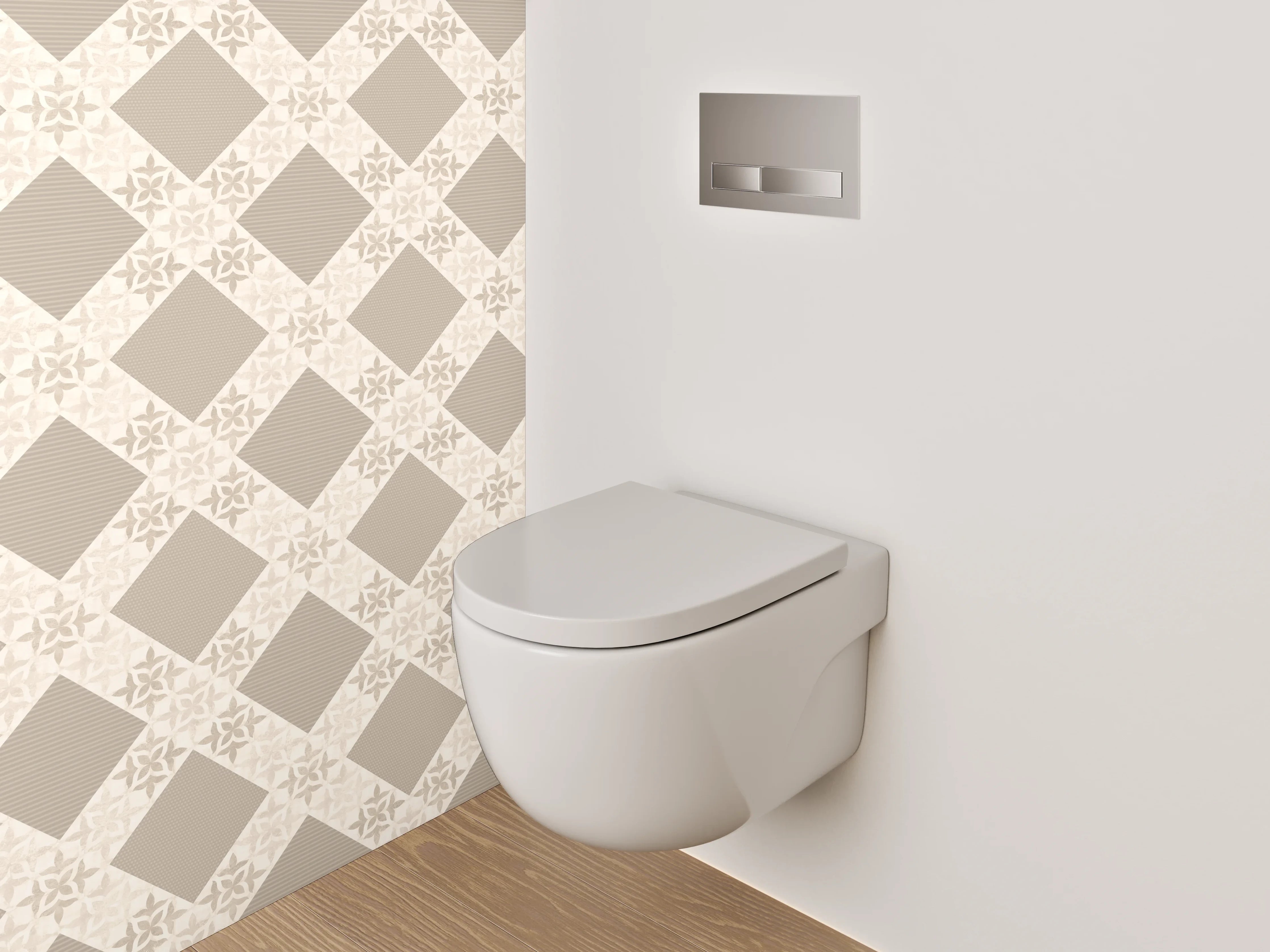WC-Rückwand - Geometrisches Rautenmuster in Beige und Braun