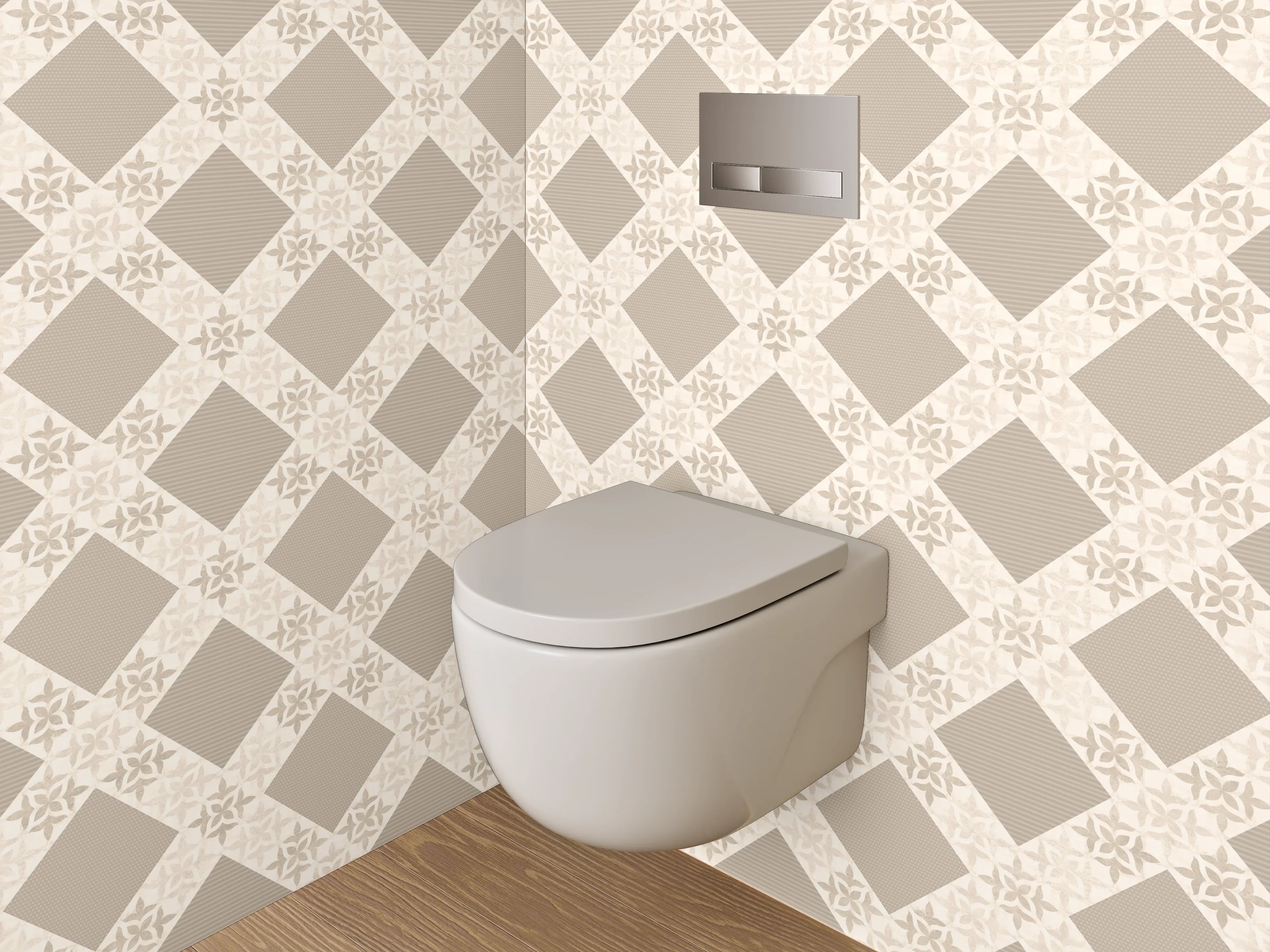 WC-Rückwand - Geometrisches Rautenmuster in Beige und Braun