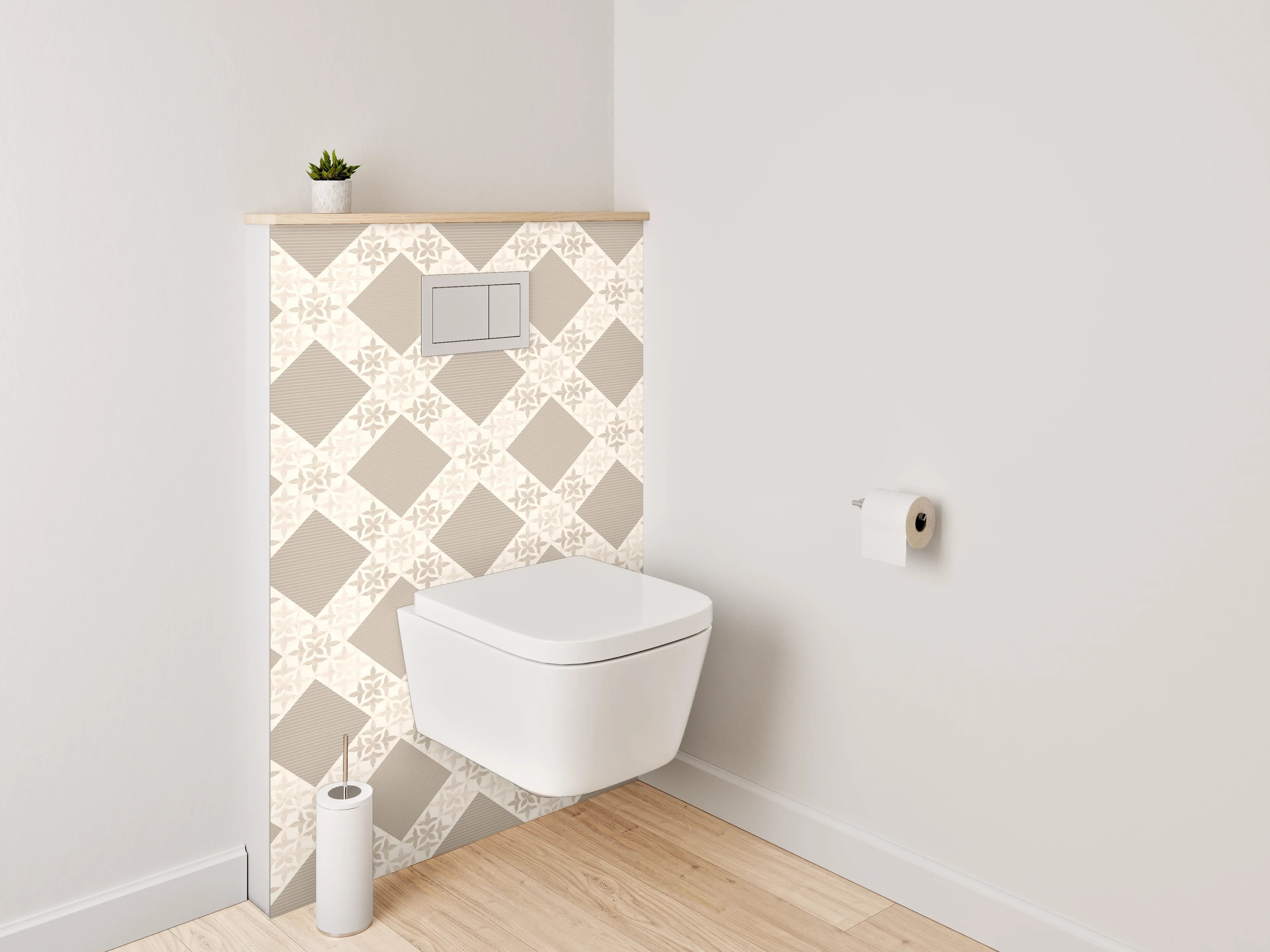 WC-Rückwand - Geometrisches Rautenmuster in Beige und Braun