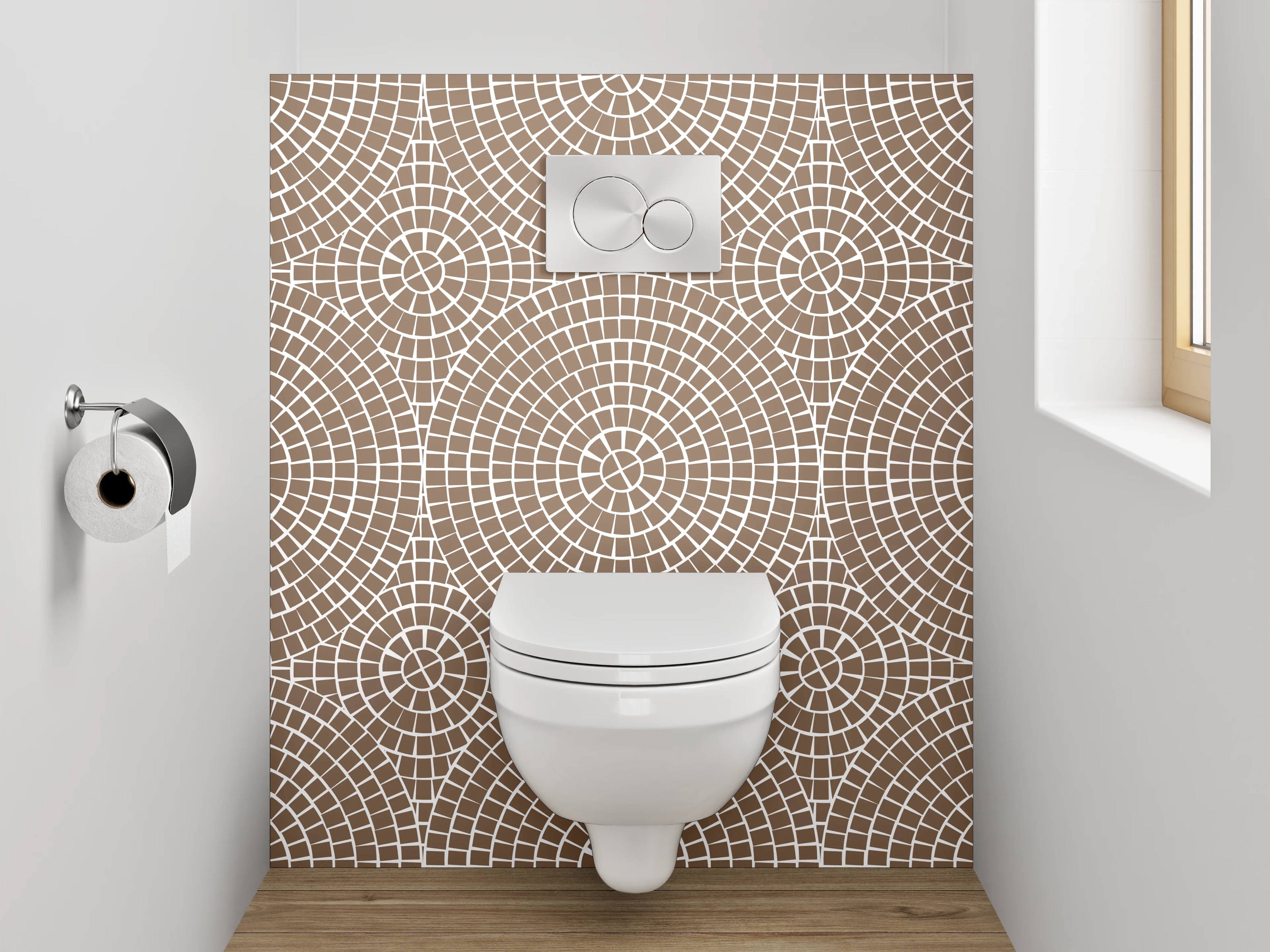 WC-Rückwand - Geometrisches Retro-Kreis Muster Beige