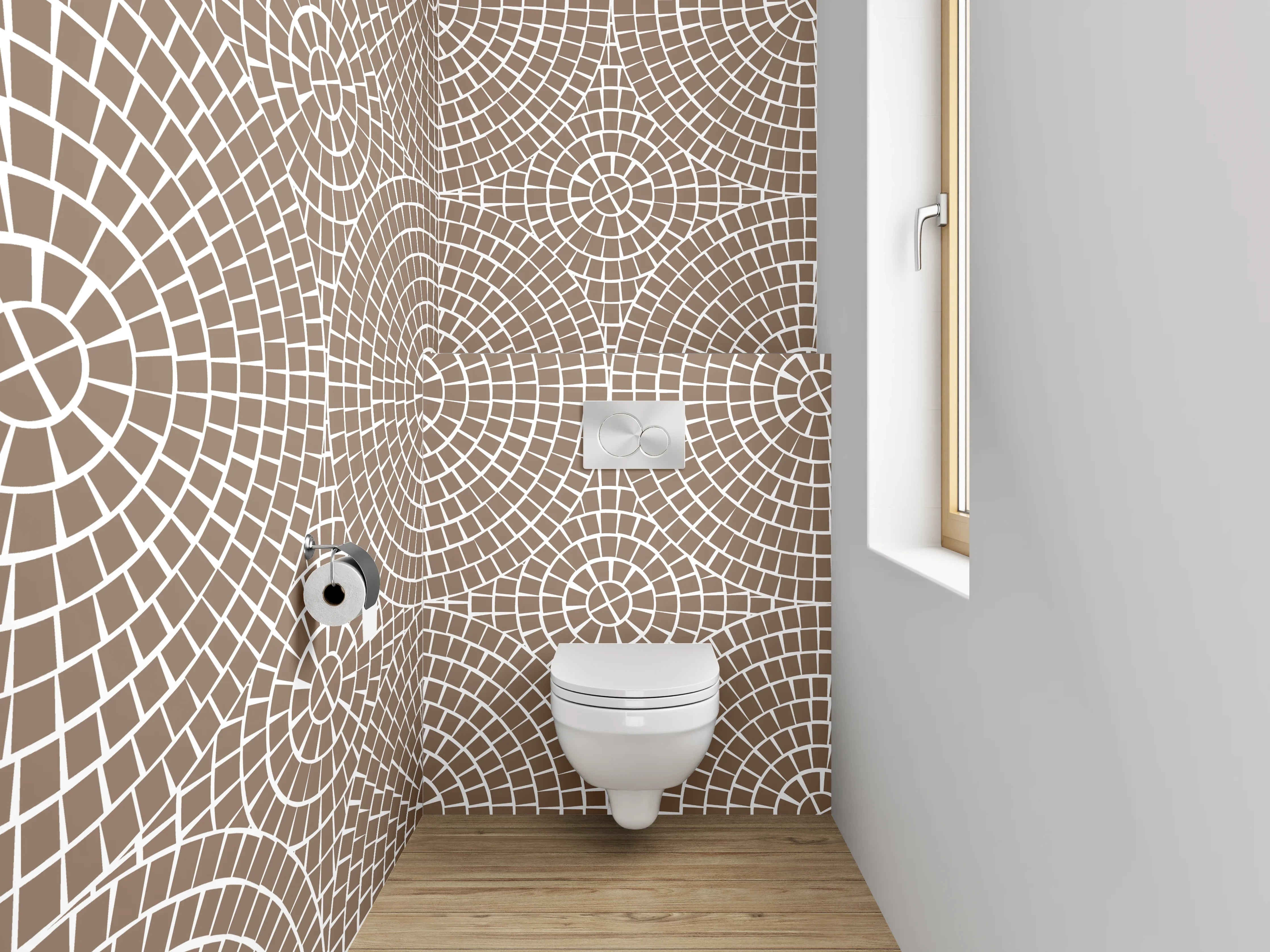 WC-Rückwand - Geometrisches Retro-Kreis Muster Beige