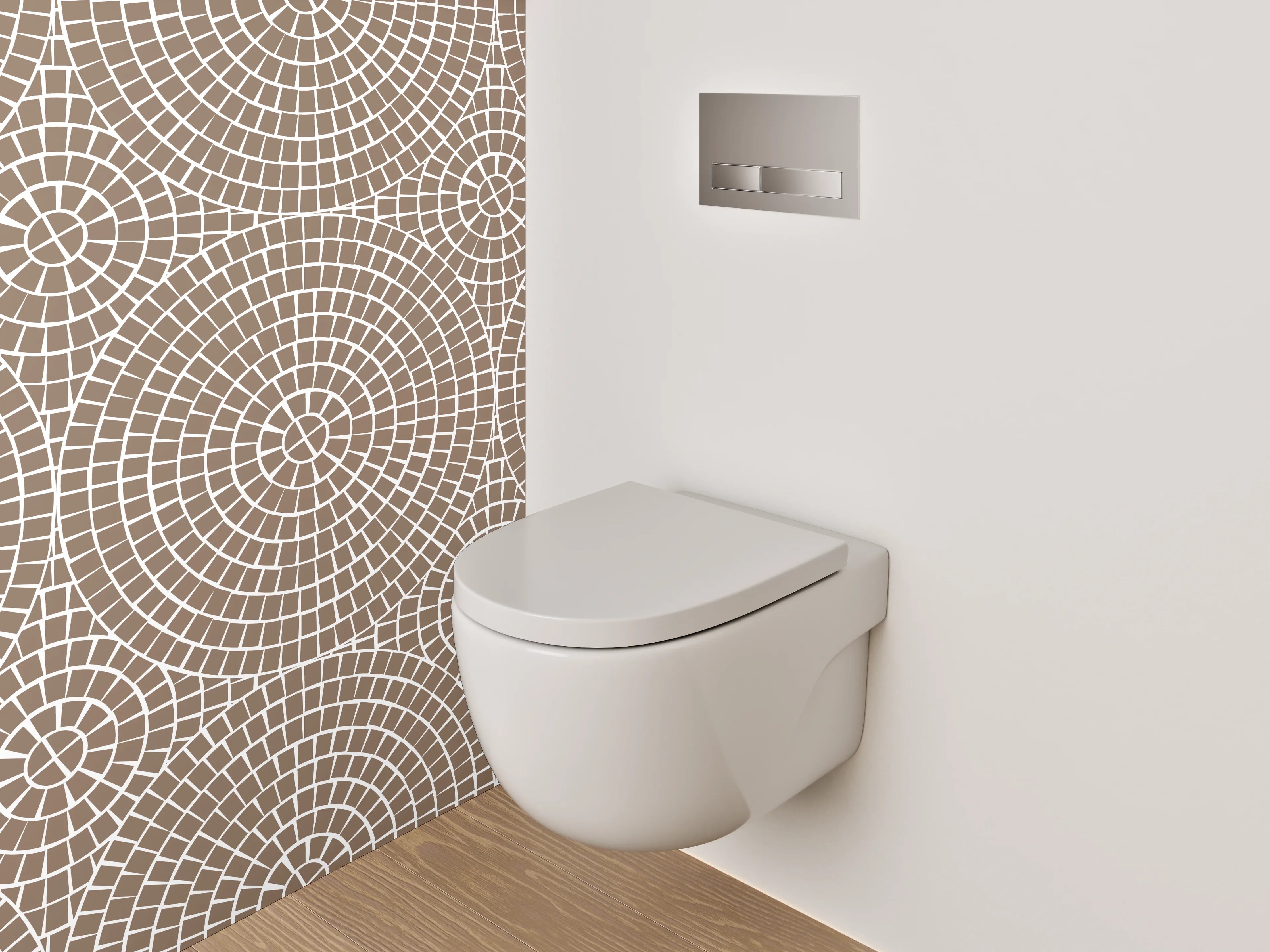 WC-Rückwand - Geometrisches Retro-Kreis Muster Beige