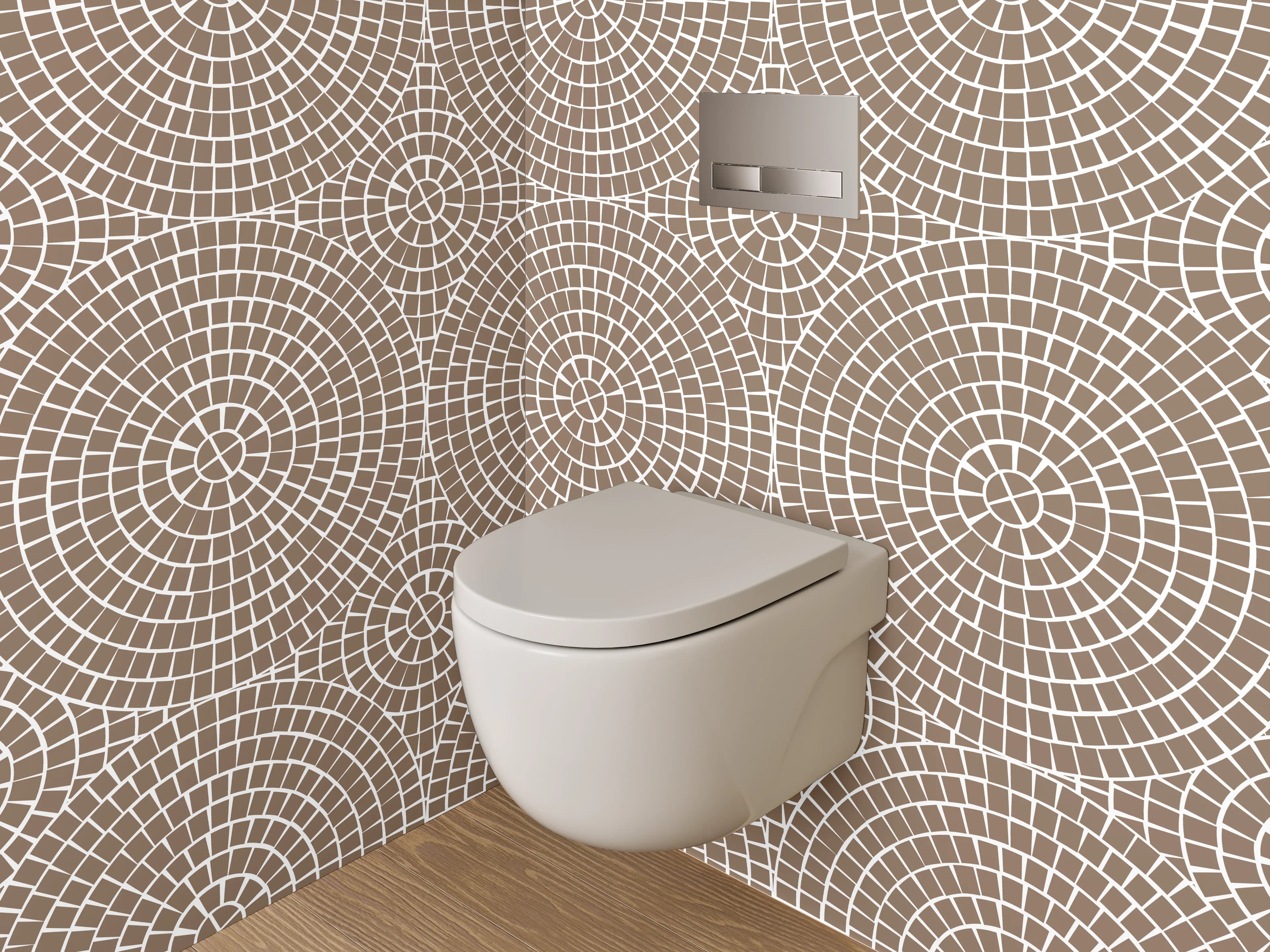 WC-Rückwand - Geometrisches Retro-Kreis Muster Beige