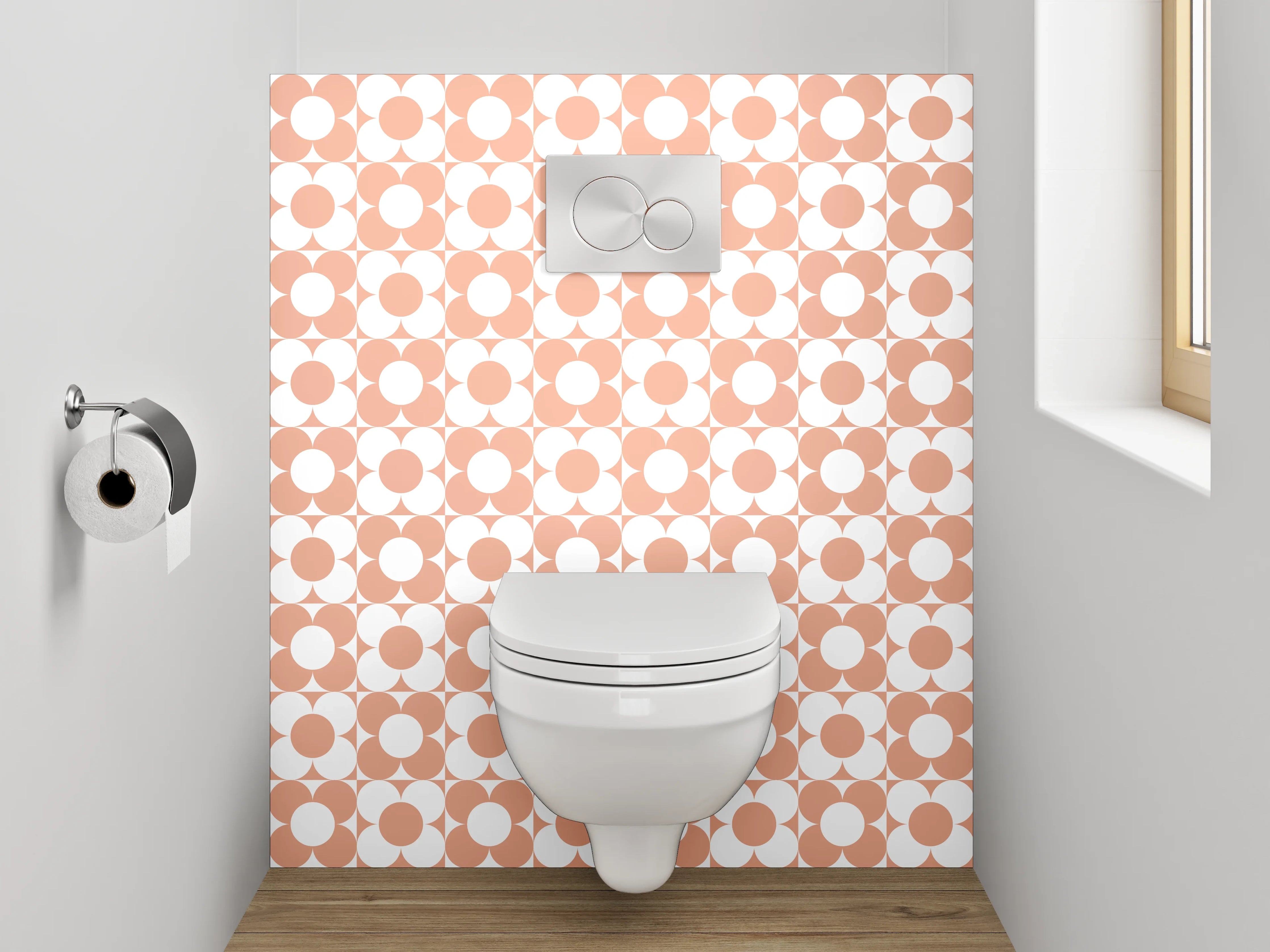 WC-Rückwand - Geometrisches Retro-Kreis Muster Orange Weiß