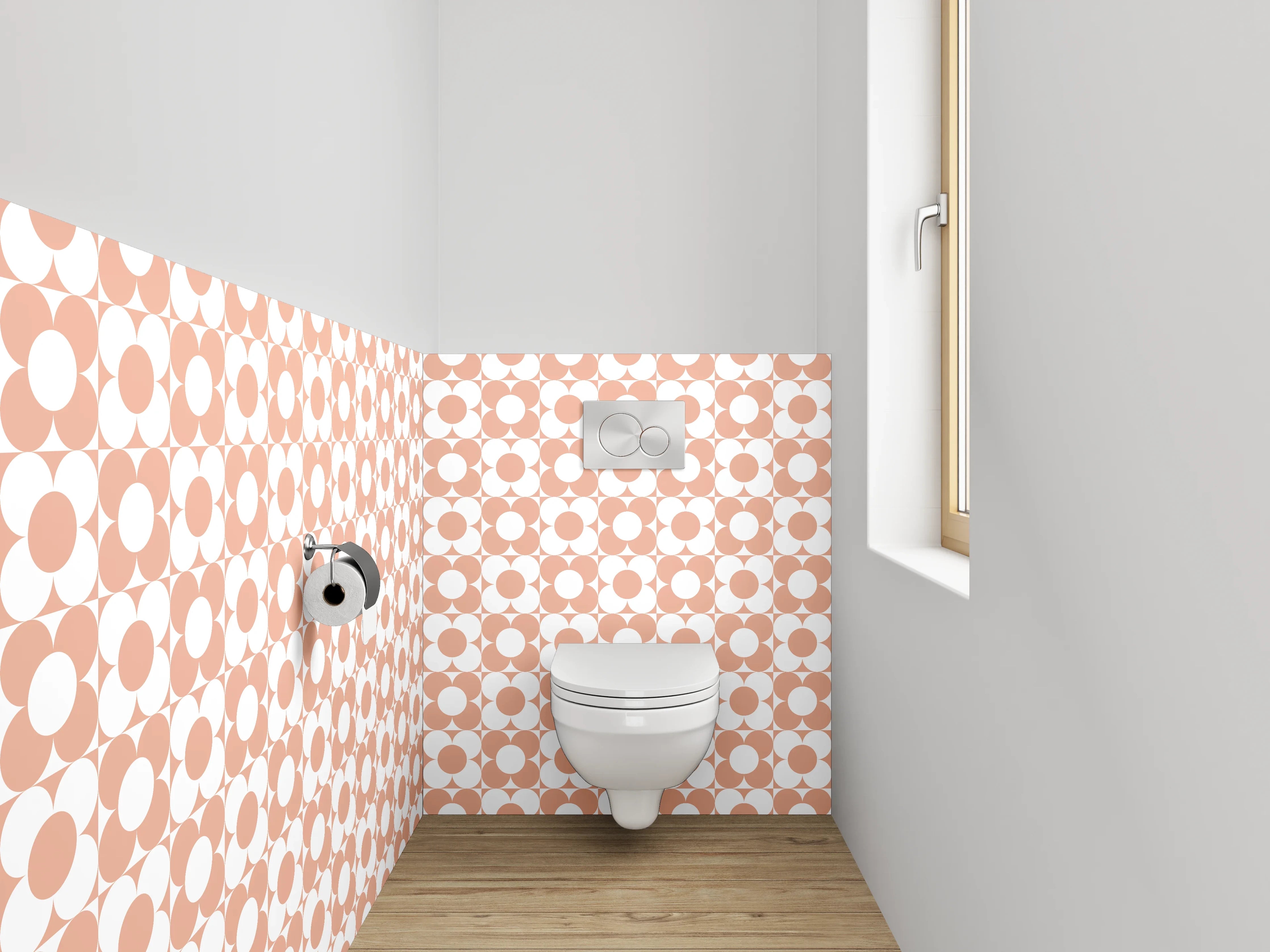WC-Rückwand - Geometrisches Retro-Kreis Muster Orange Weiß