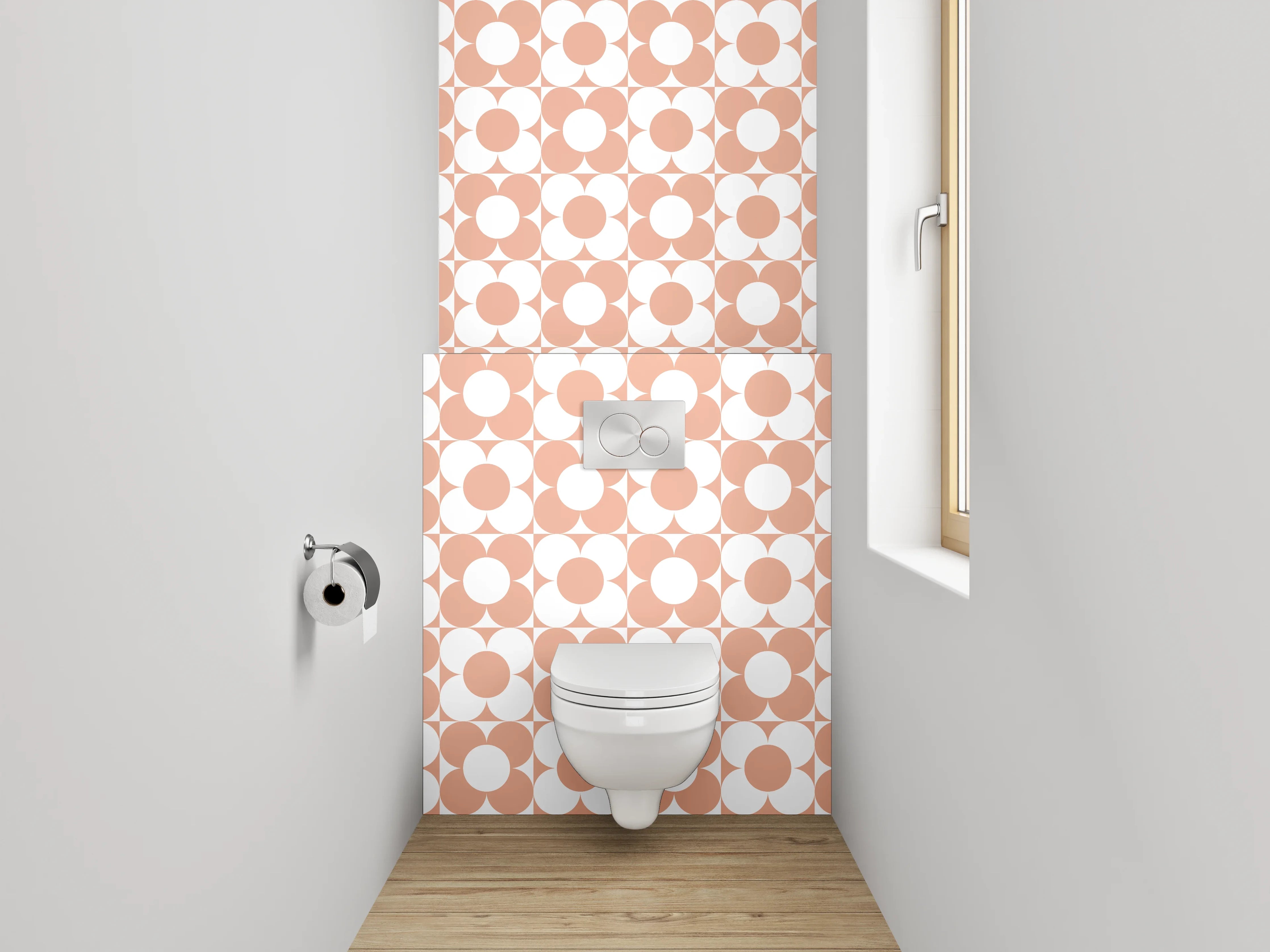 WC-Rückwand - Geometrisches Retro-Kreis Muster Orange Weiß