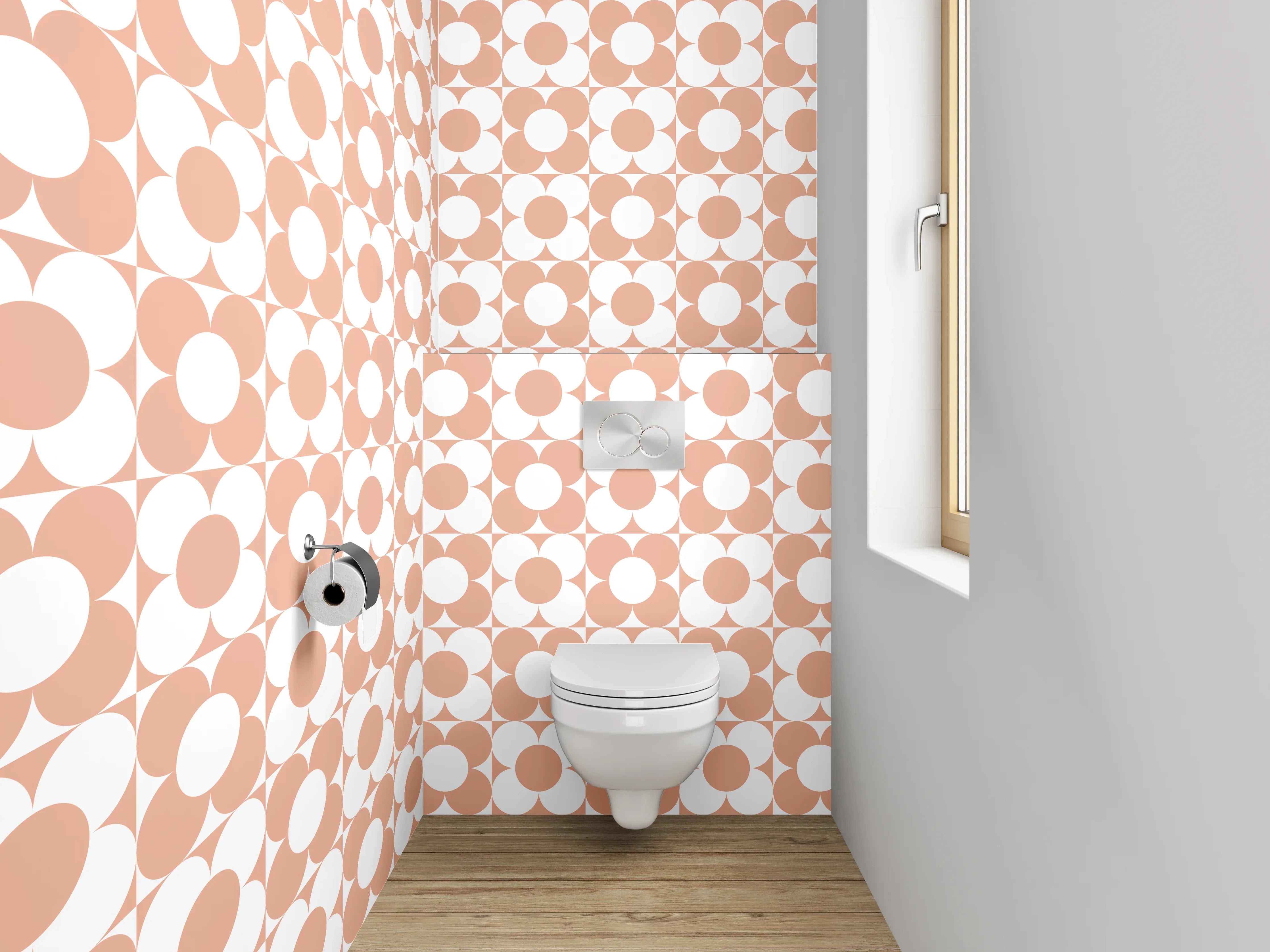 WC-Rückwand - Geometrisches Retro-Kreis Muster Orange Weiß