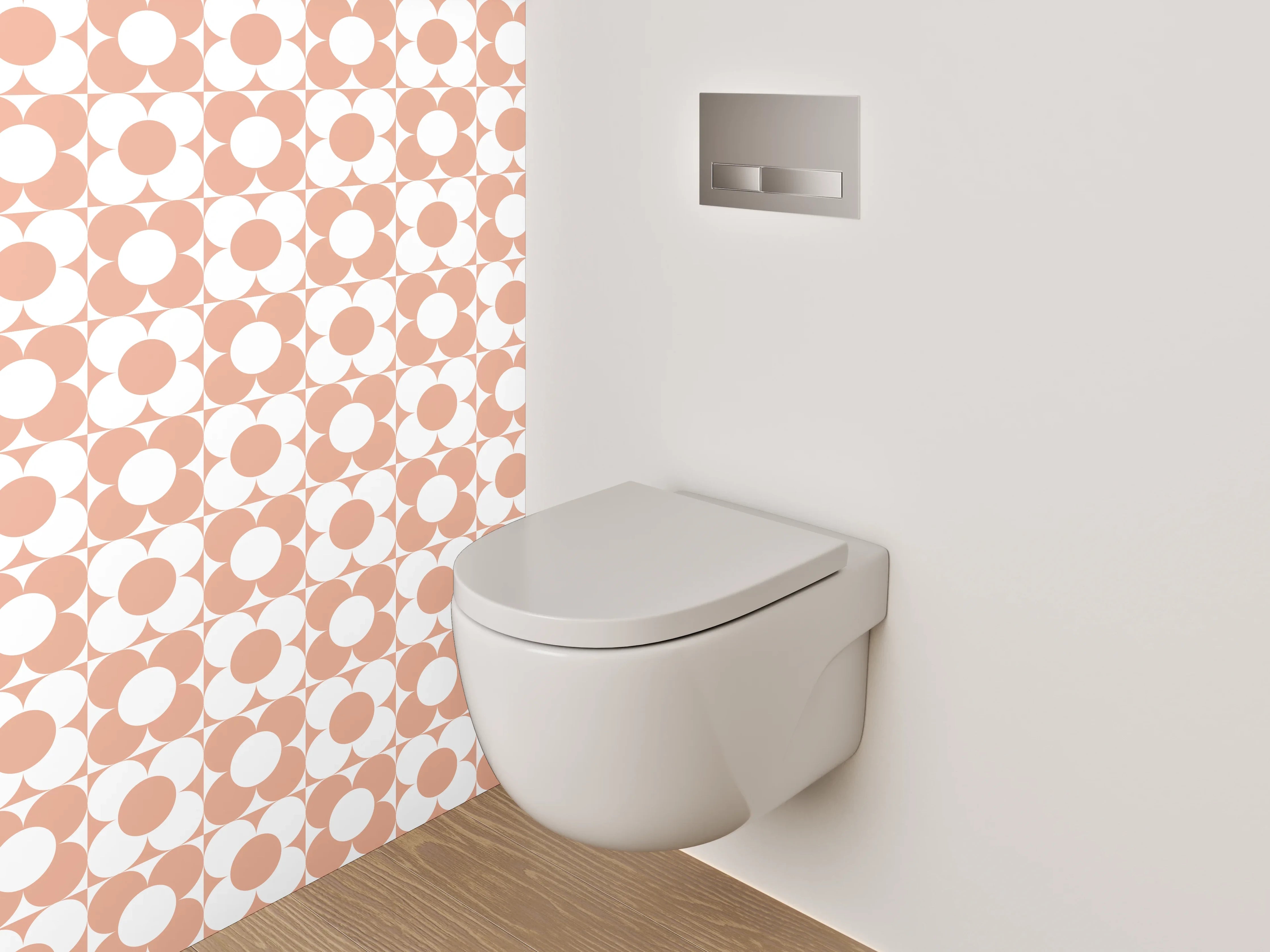 WC-Rückwand - Geometrisches Retro-Kreis Muster Orange Weiß