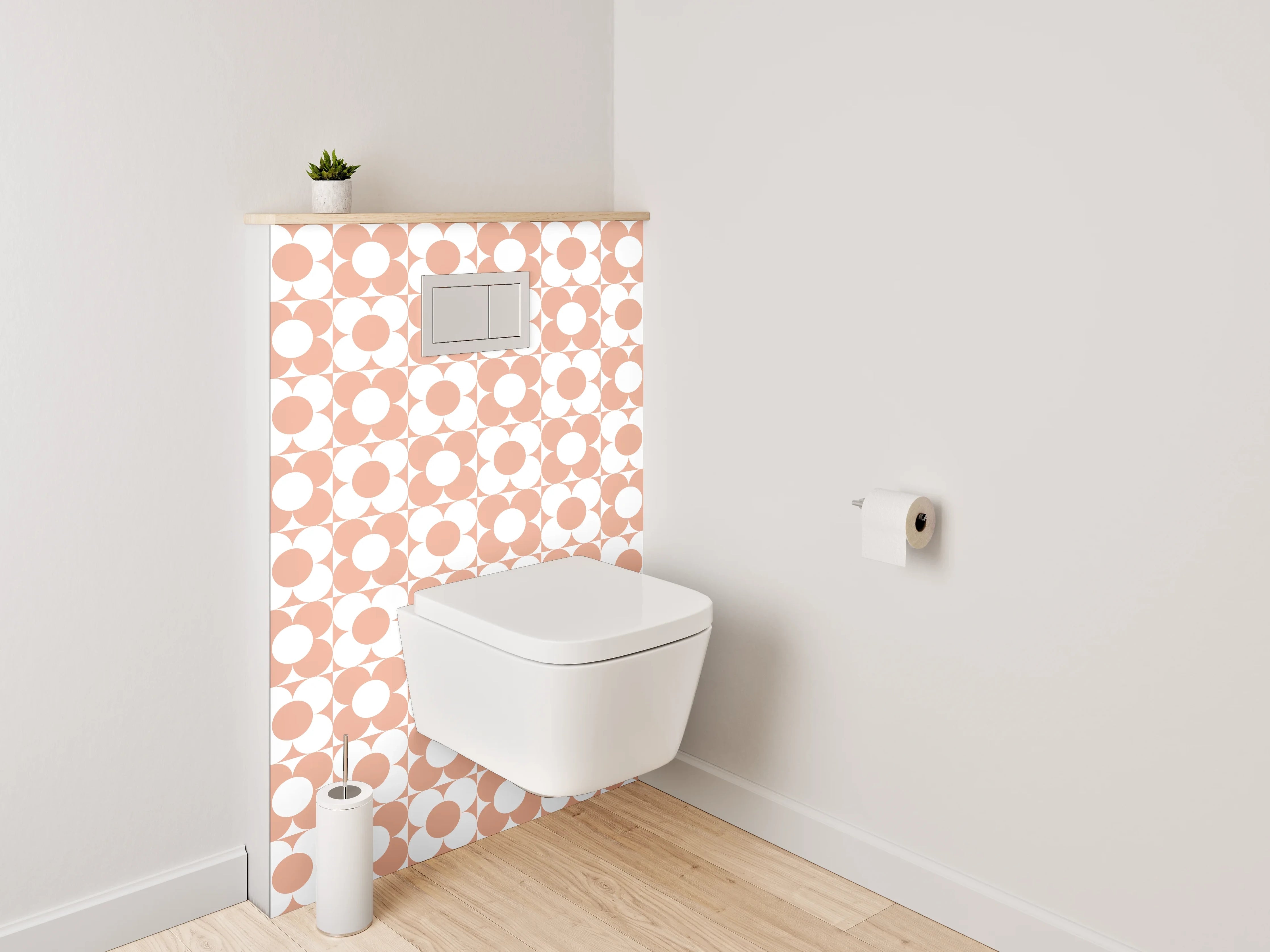 WC-Rückwand - Geometrisches Retro-Kreis Muster Orange Weiß