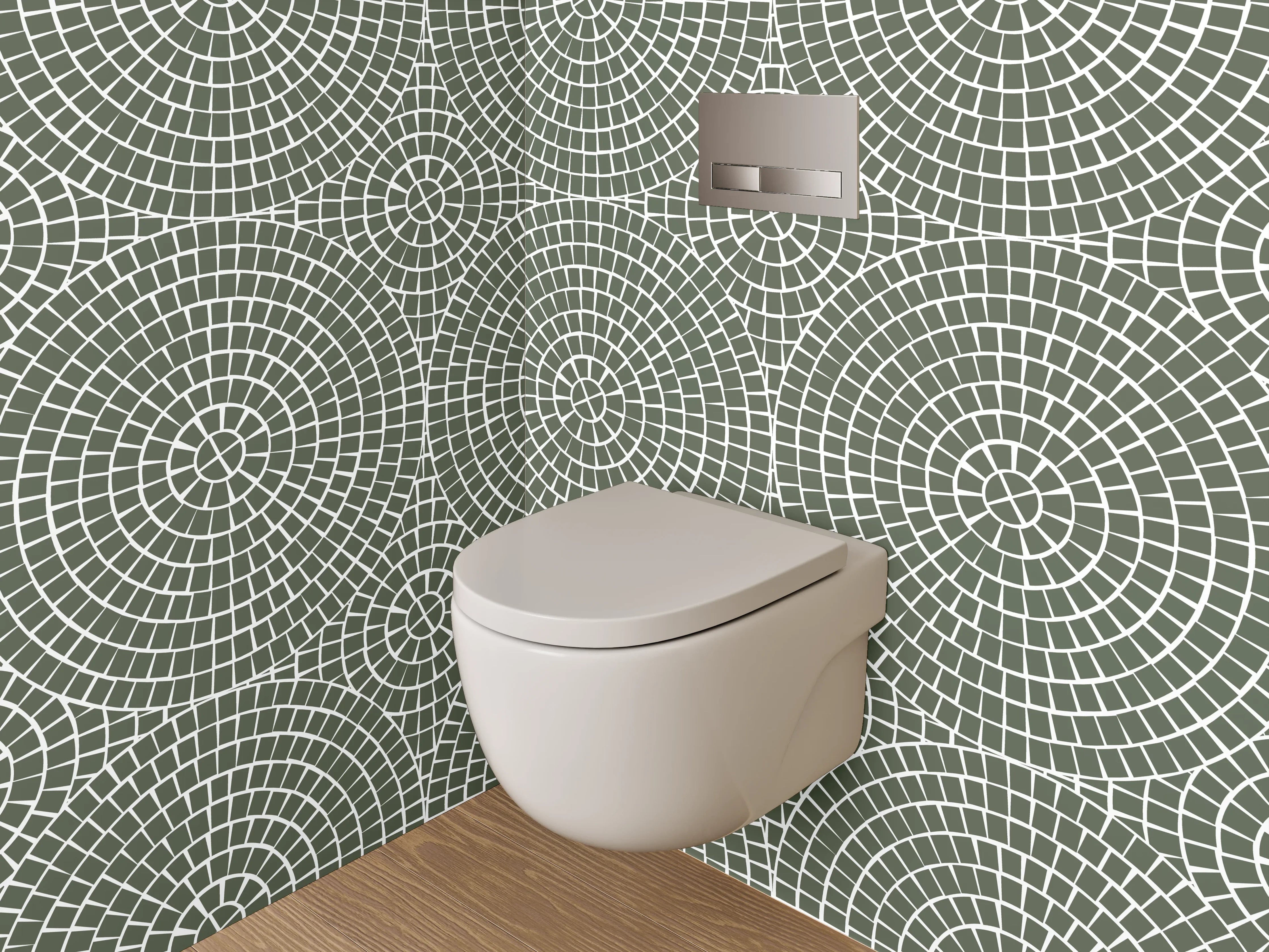 WC-Rückwand - Geometrisches Retro-Kreismuster Grau Weiß