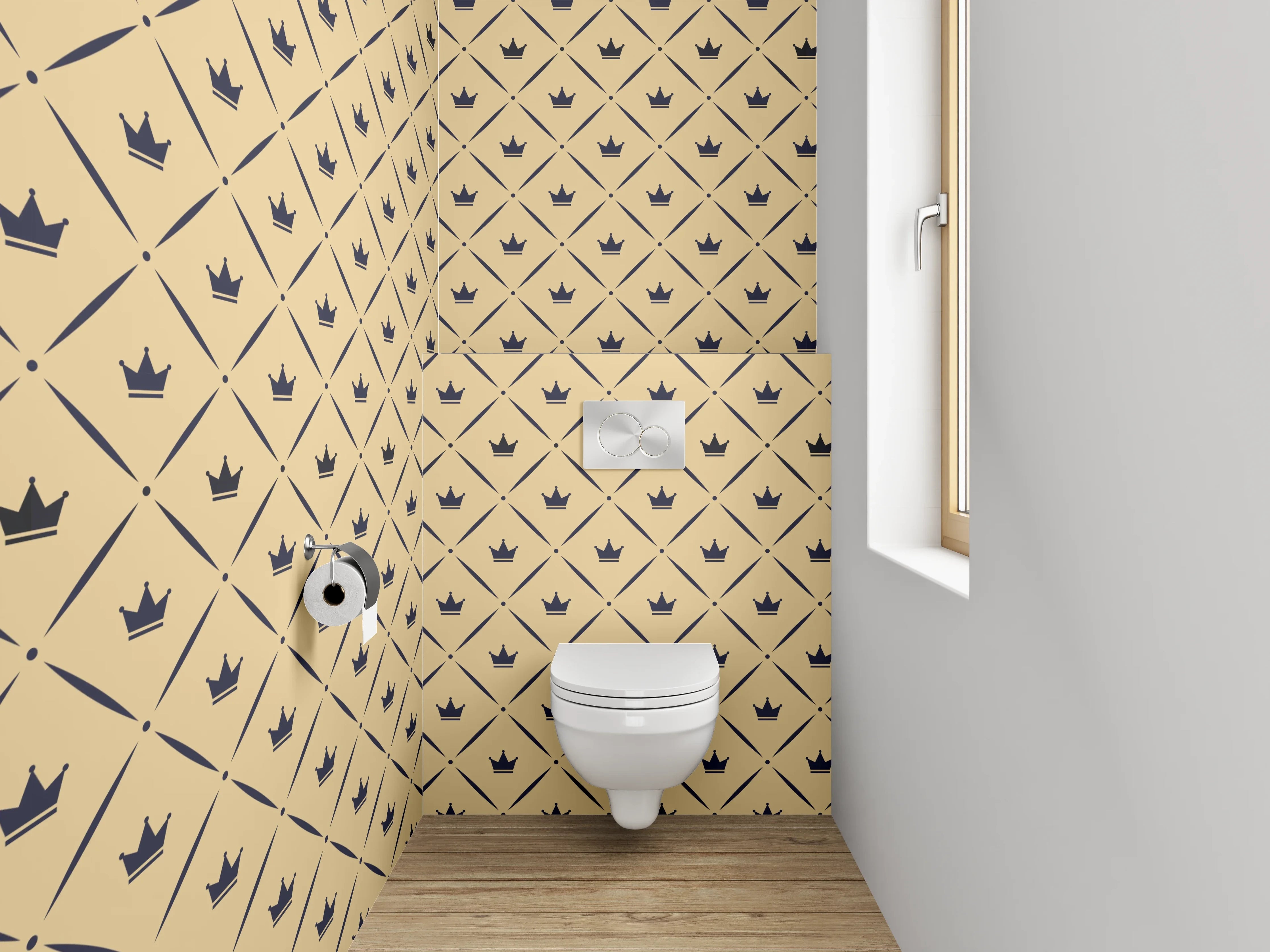 WC-Rückwand - Geometrisches Retro Muster Beige Braun
