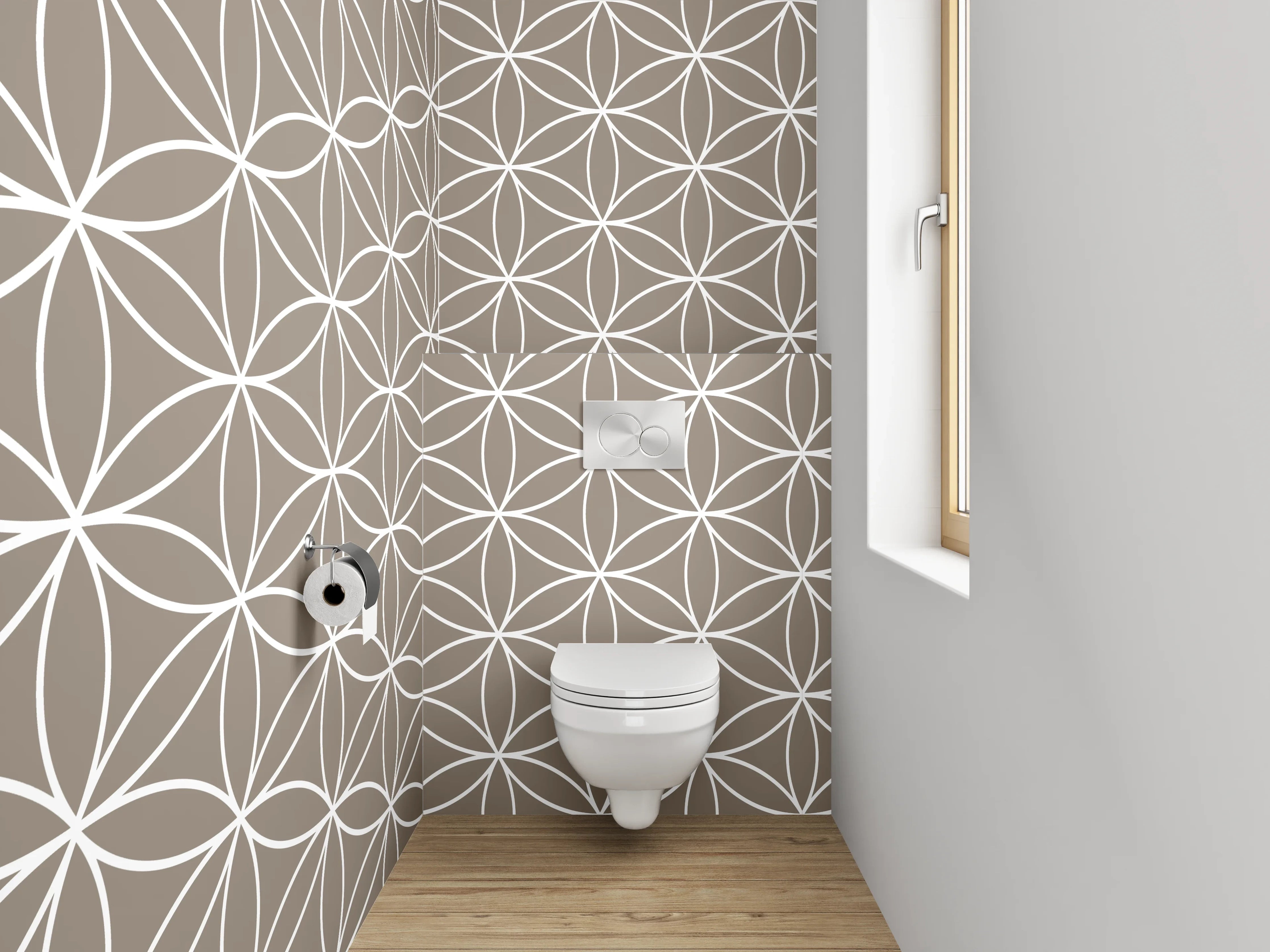 WC-Rückwand - Geometrisches Retro-Muster Beige Weiß