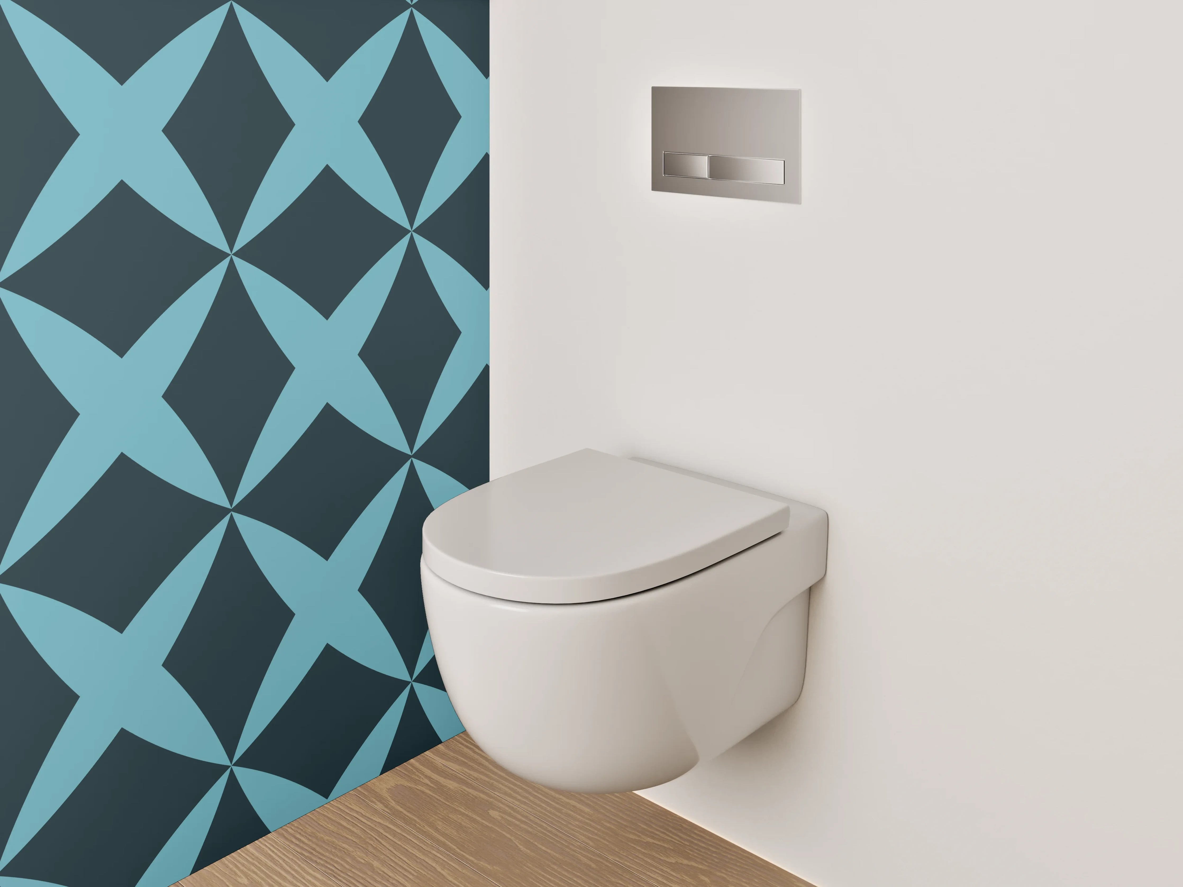 WC-Rückwand - Geometrisches Retro-Muster Blau Schwarz