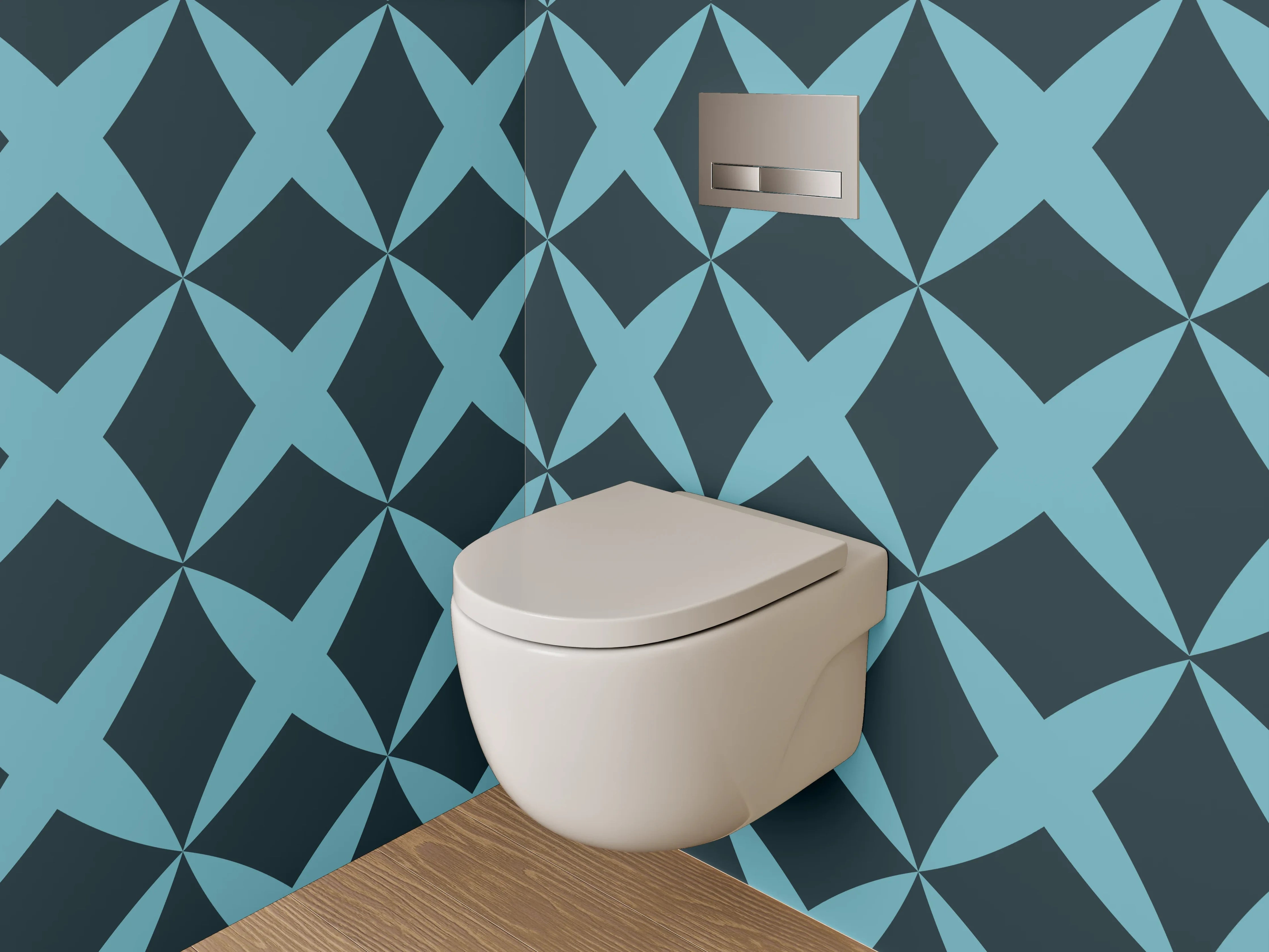 WC-Rückwand - Geometrisches Retro-Muster Blau Schwarz