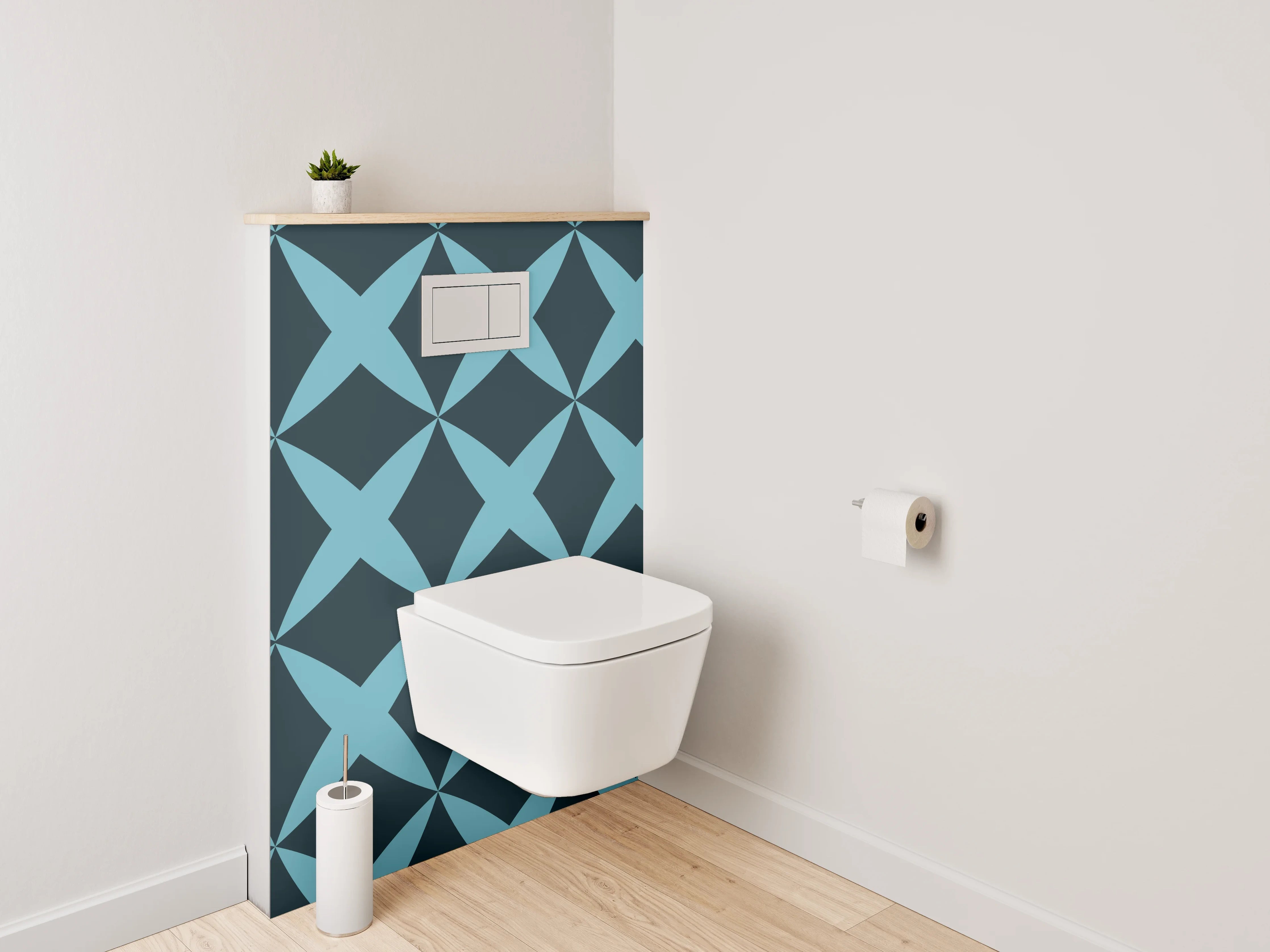 WC-Rückwand - Geometrisches Retro-Muster Blau Schwarz