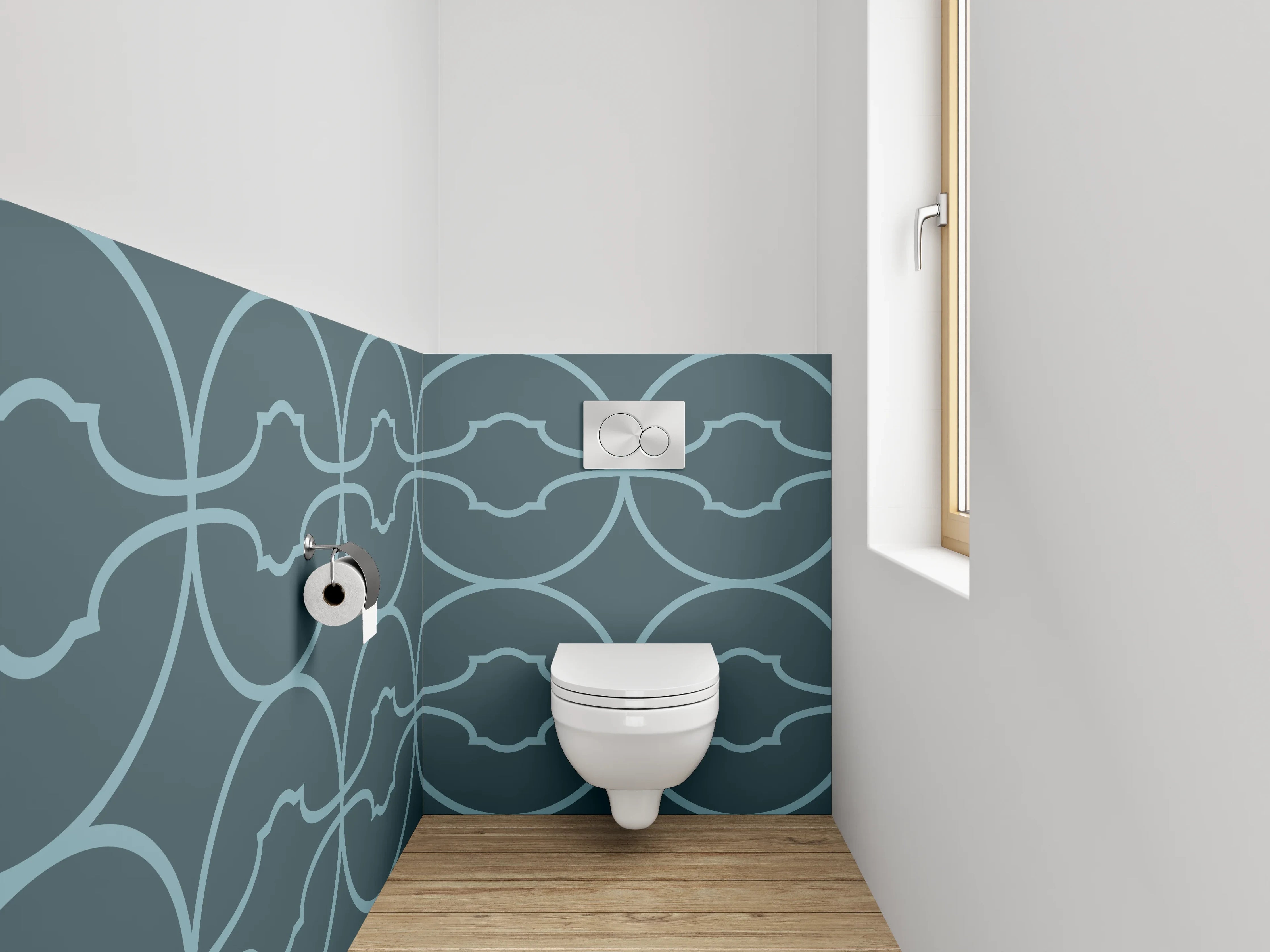 WC-Rückwand - Geometrisches Retro Muster Blau