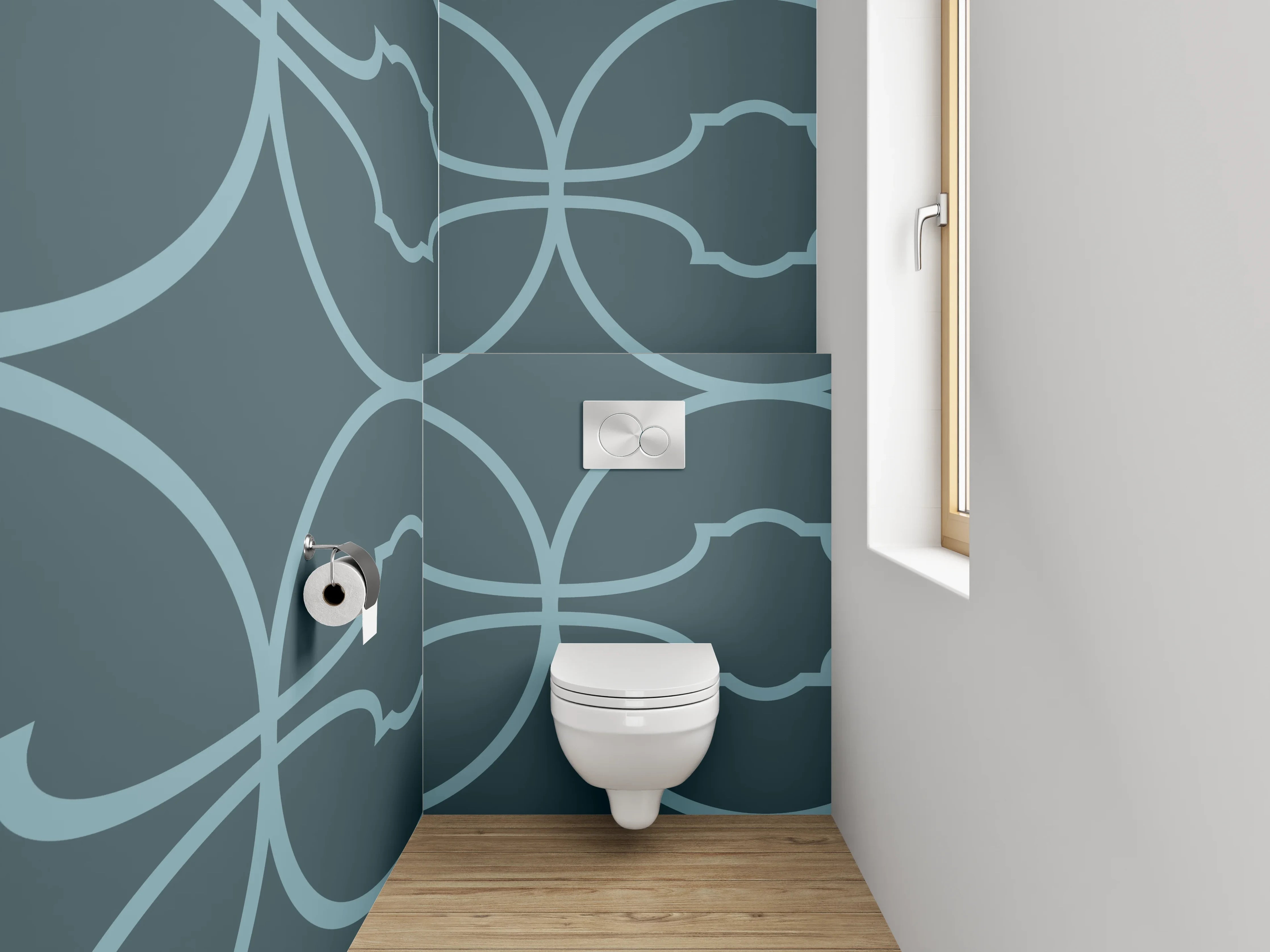 WC-Rückwand - Geometrisches Retro Muster Blau
