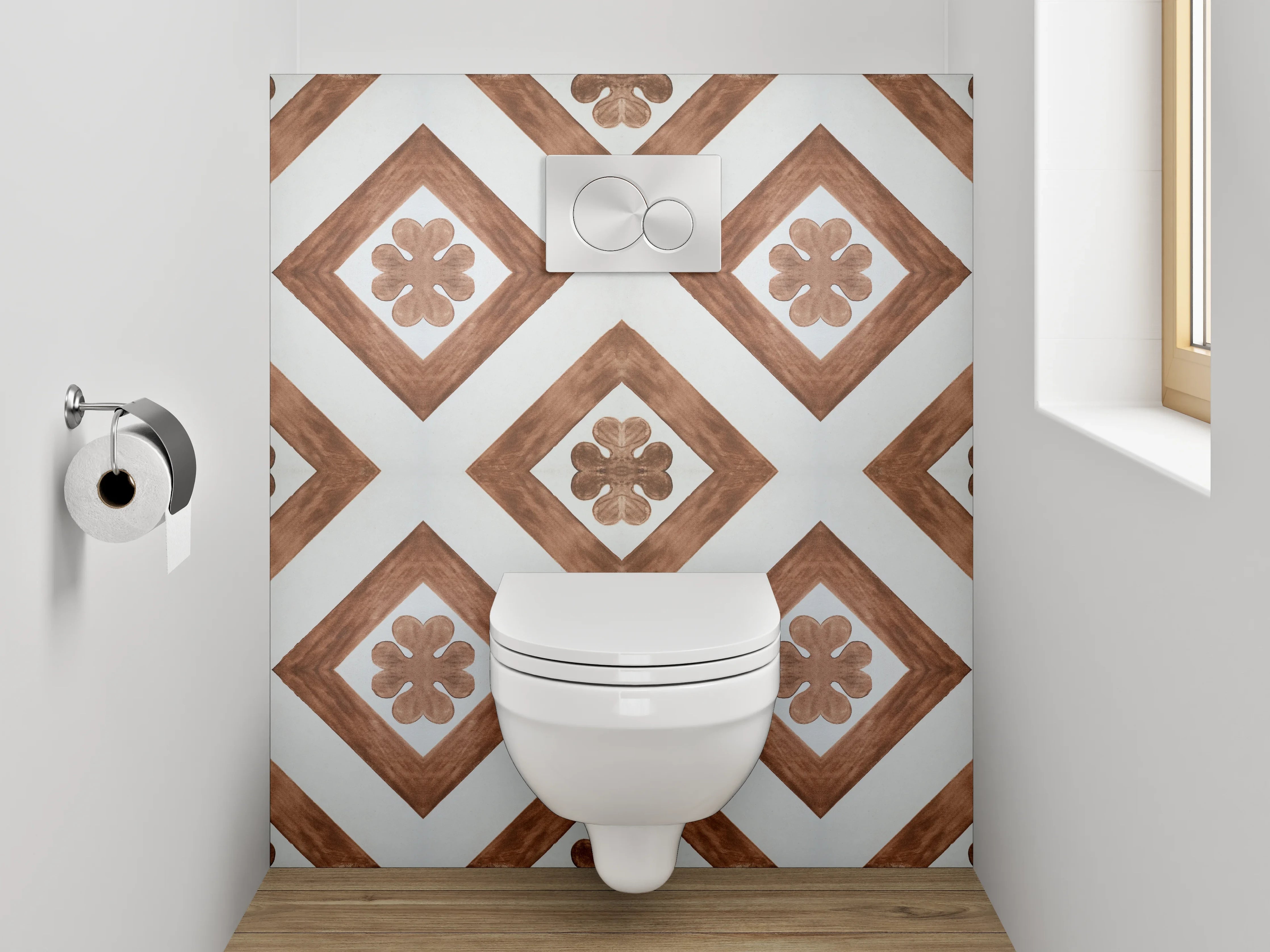 WC-Rückwand - Geometrisches Retro Muster Braun Weiß