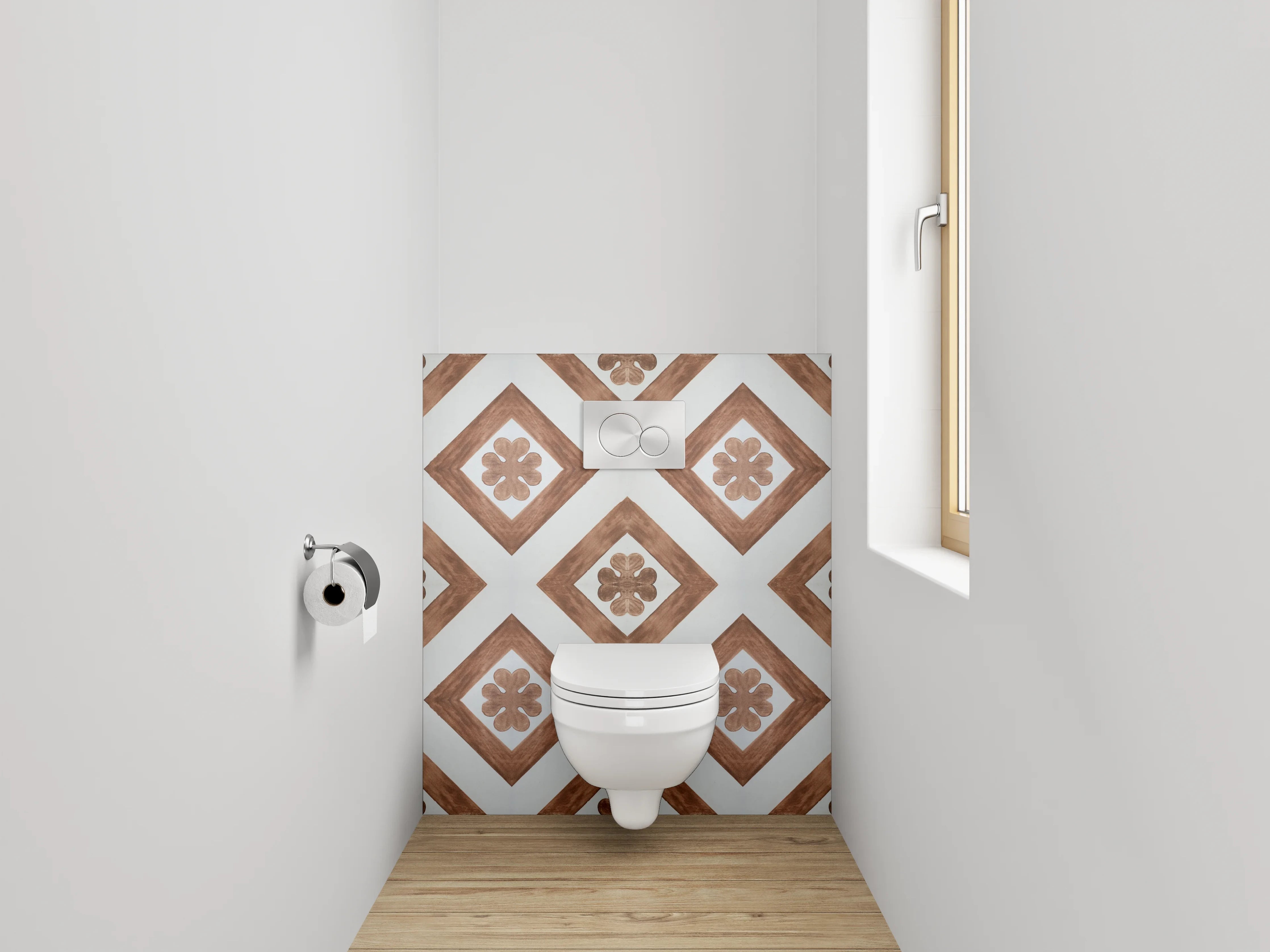 WC-Rückwand - Geometrisches Retro Muster Braun Weiß