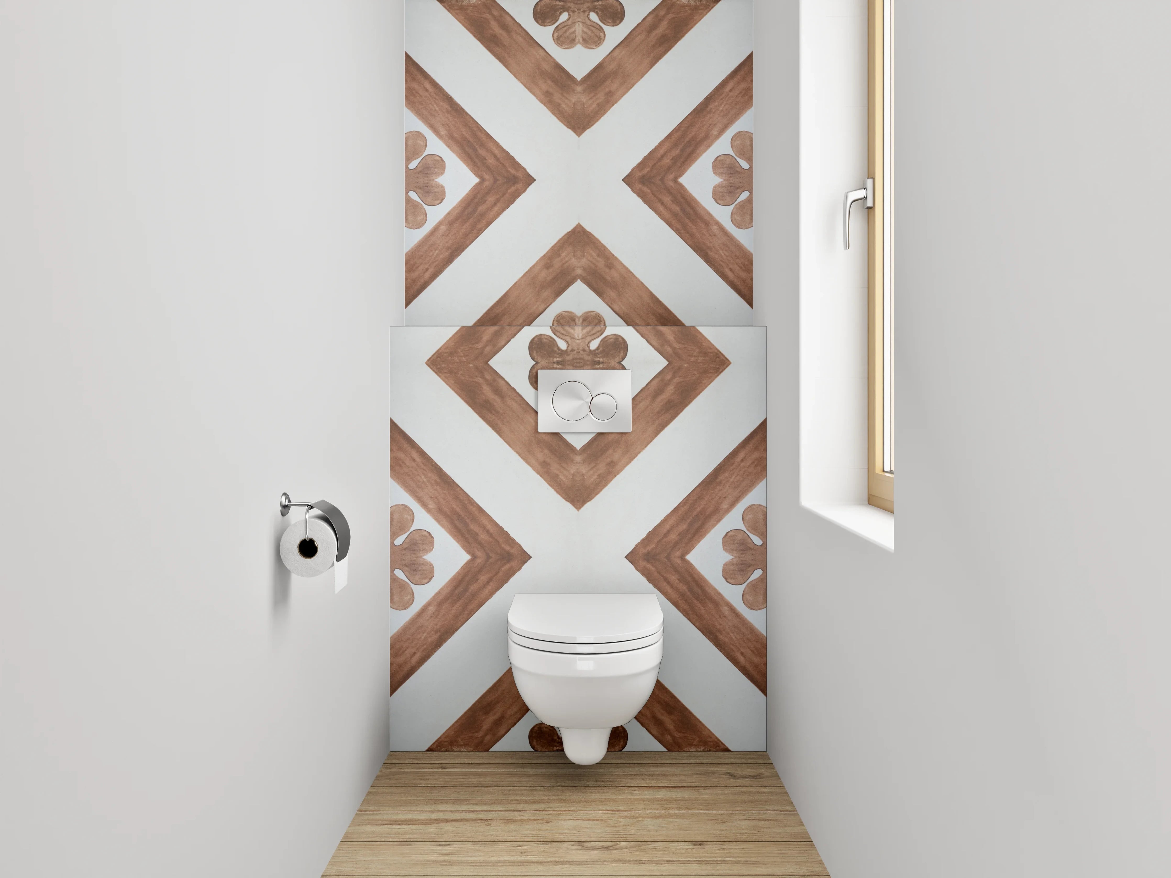 WC-Rückwand - Geometrisches Retro Muster Braun Weiß